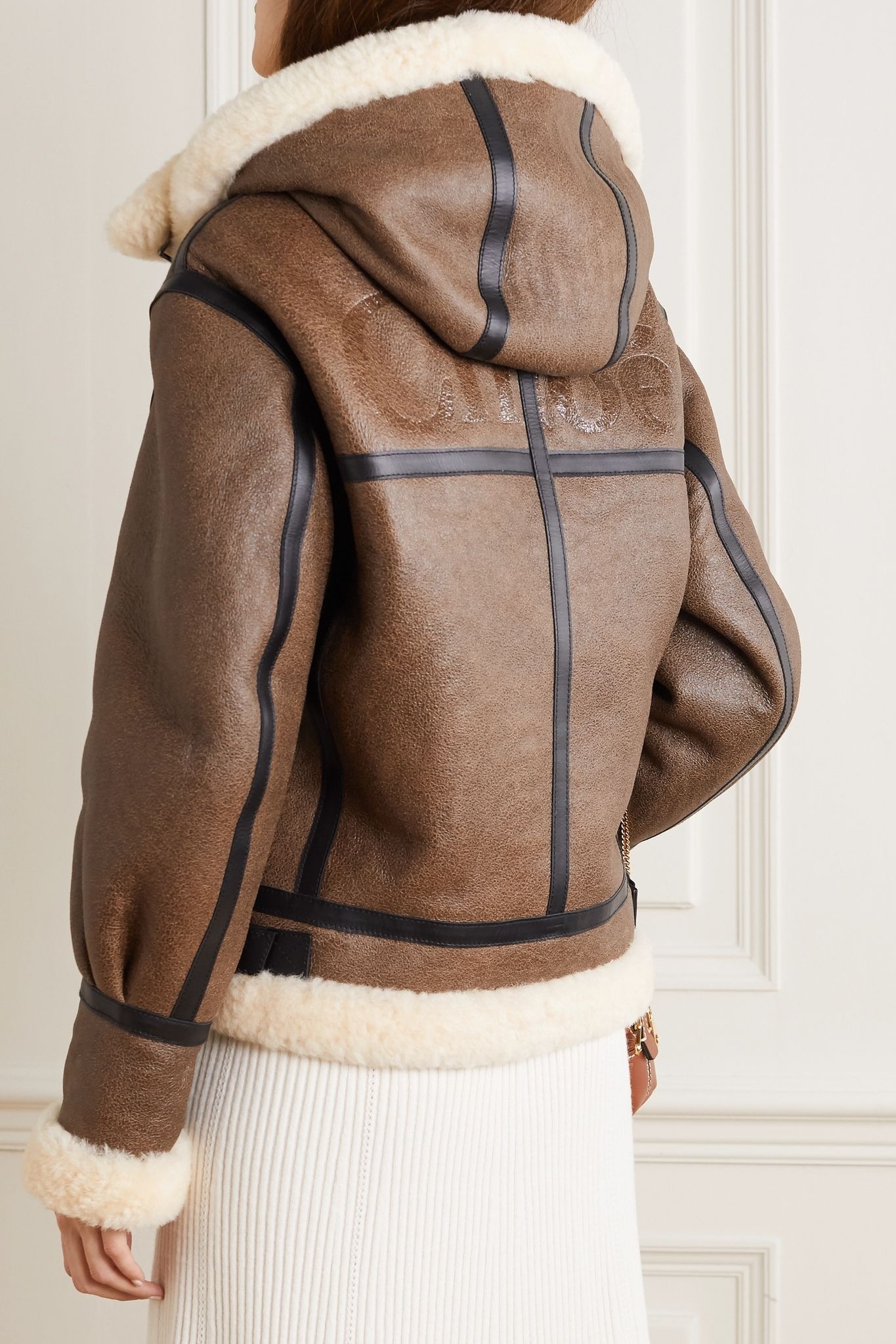 Hooded leather-trimmed shearling jacket - 3