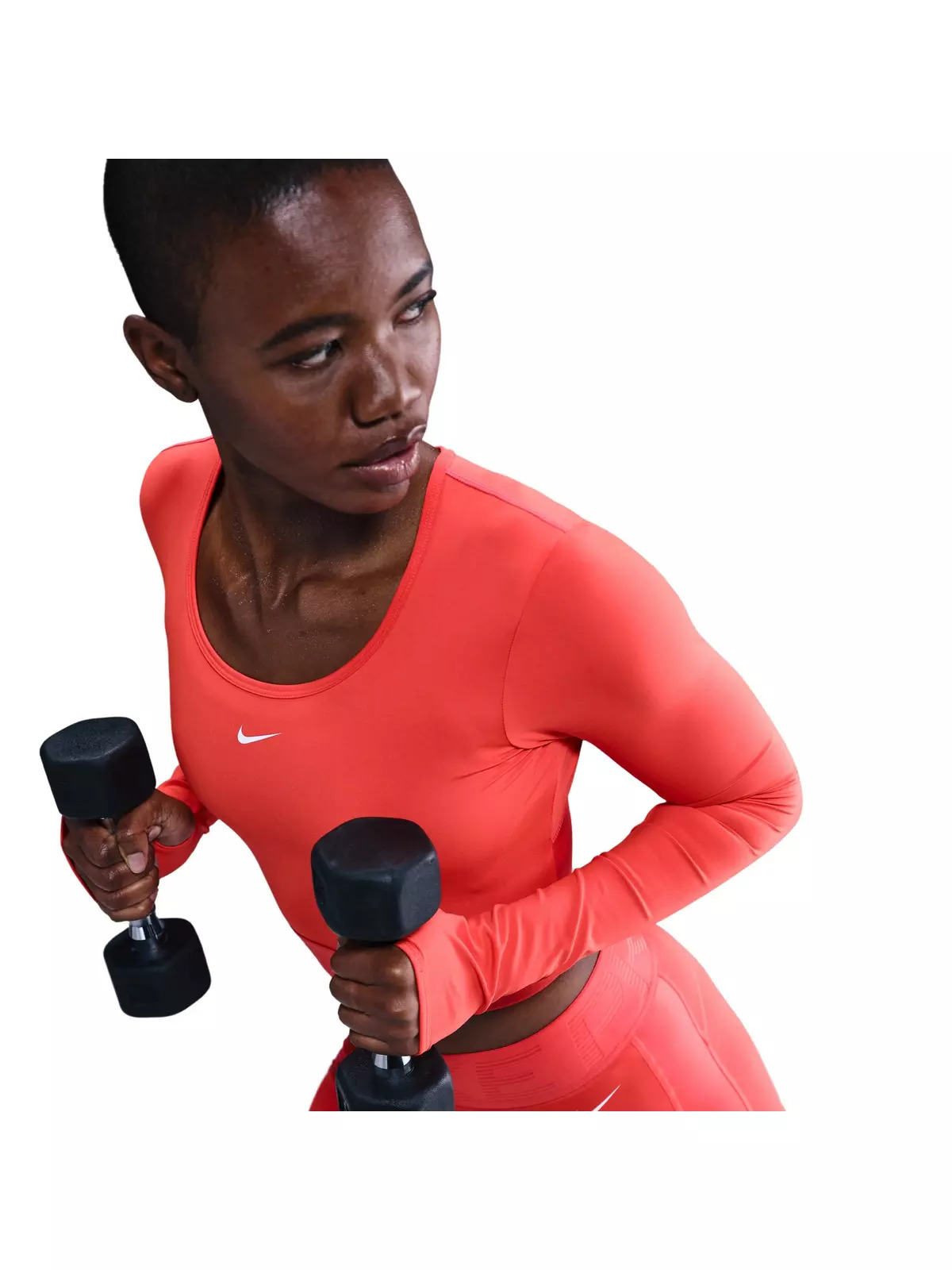 Women's Pro Dri-FIT Cropped Long-Sleeve Top -Red - 3