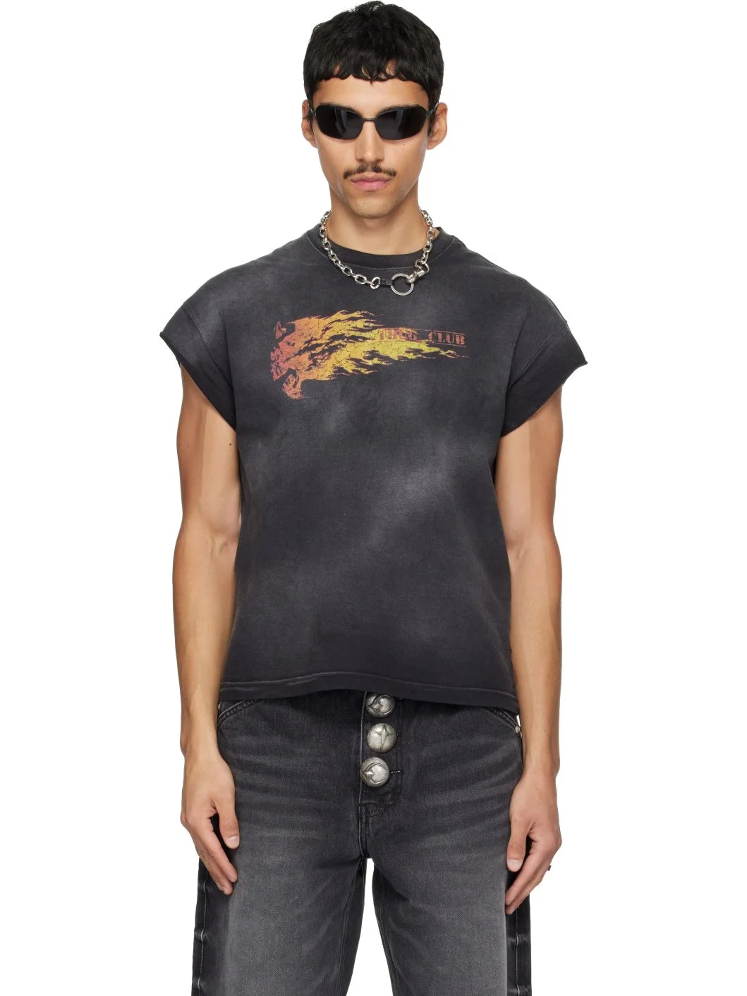 Black Burnshot Slit Sleeve T-shirt - 1