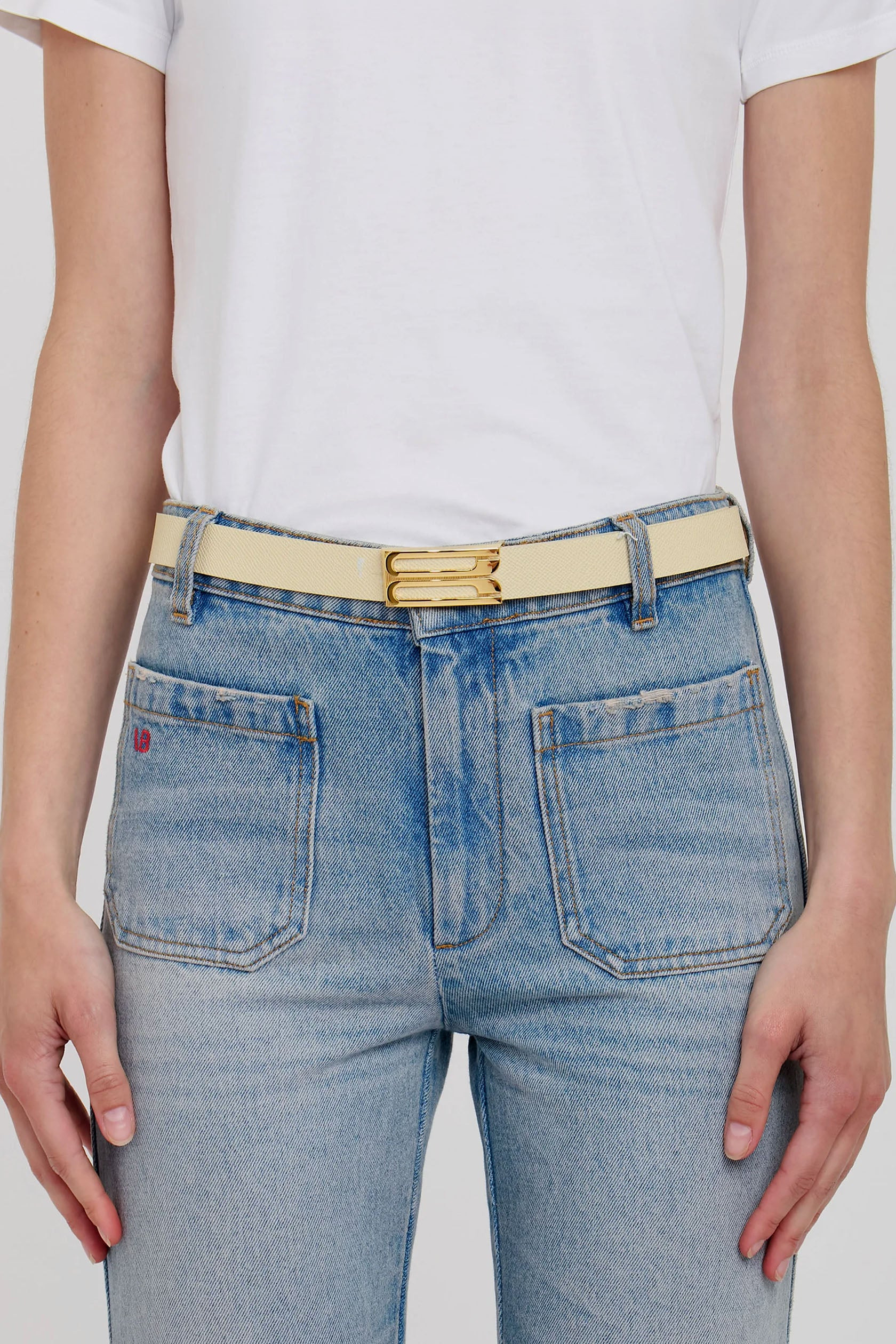 Frame Belt In Ivory Grained Leather - 2