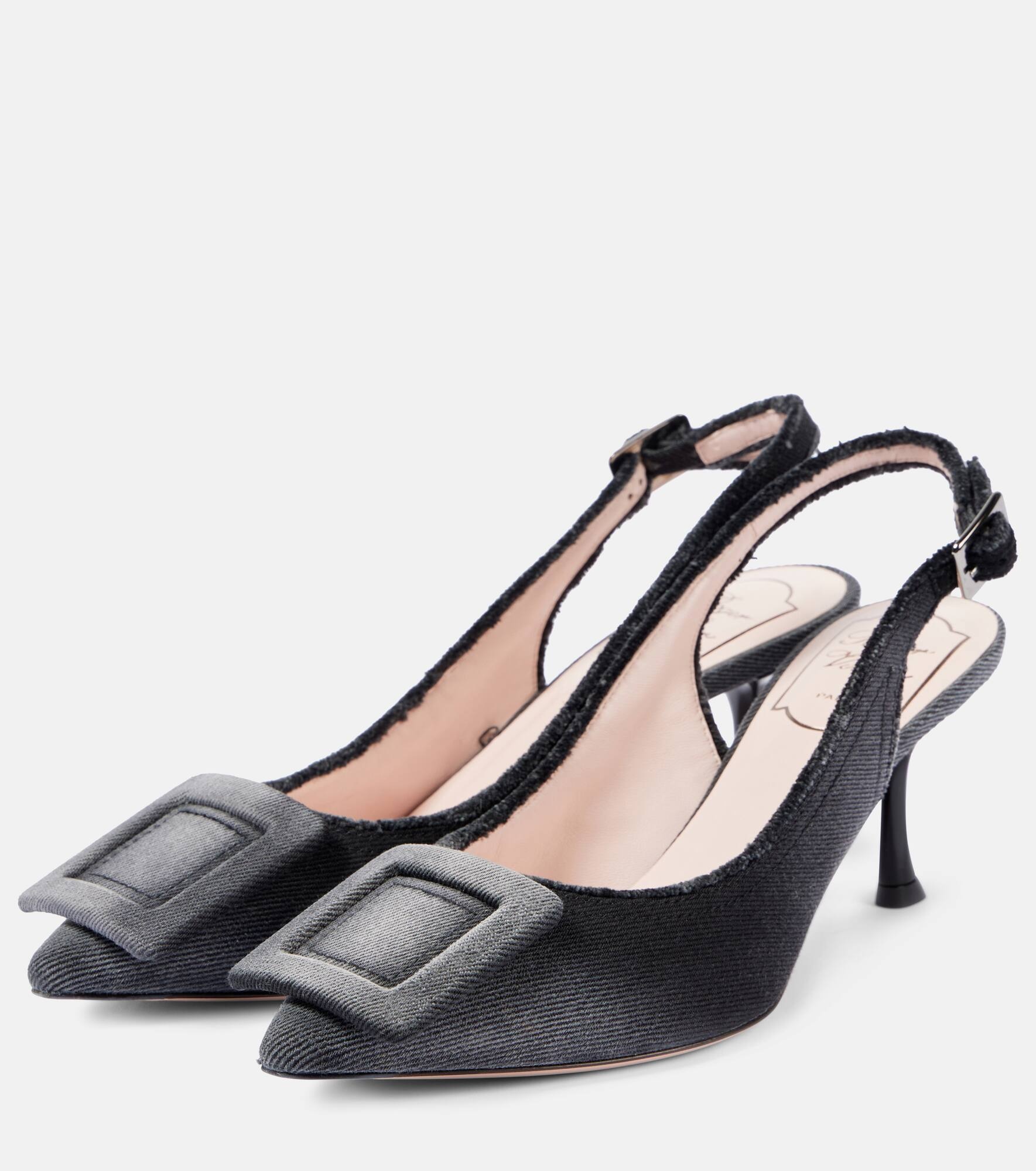 Fringed denim slingback pumps - 5