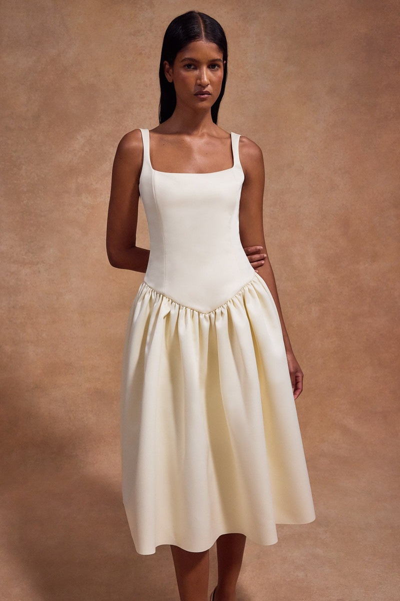 De La Vali LOLA MIDI DRESS IN IVORY BONDED SATIN outlook