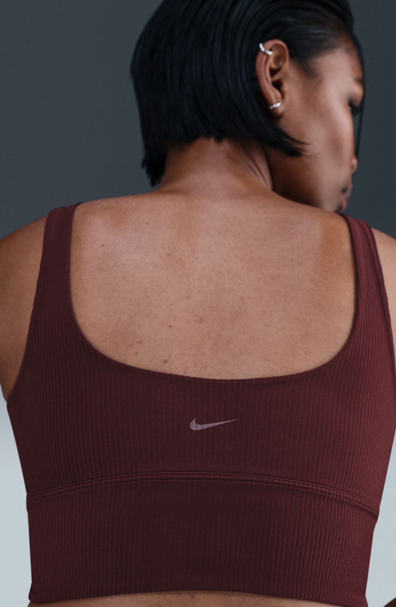 Nike Zenvy Rib Dri-FIT Longline Sports Bra in Burgundy Crush/White at Nordstrom - 8