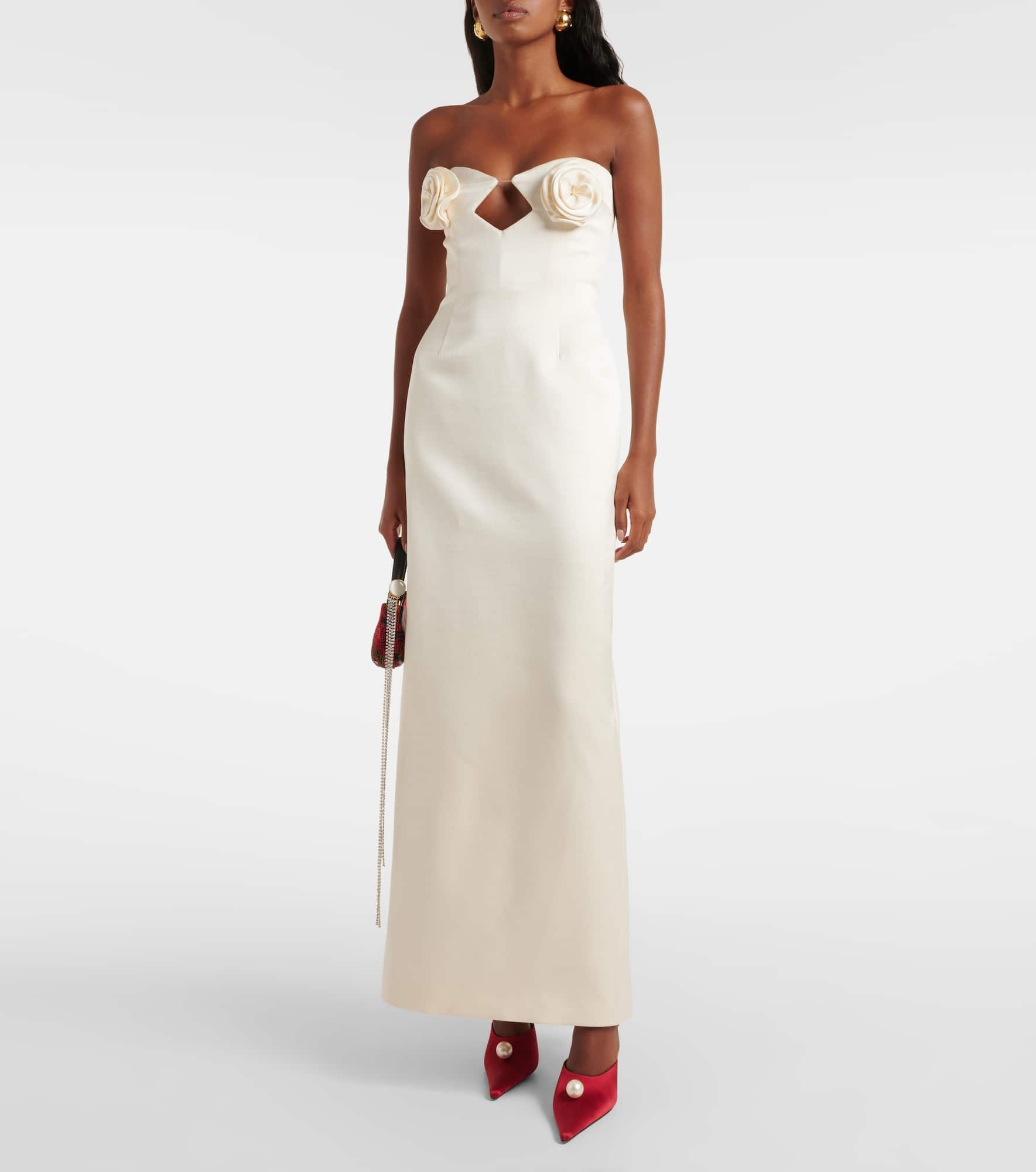Floral-appliqué satin corset gown - 2