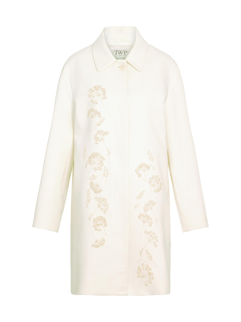 Women's Floral Embroidered Linen A-Line Coat - Ivoire 1