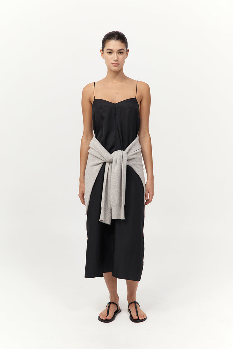 Silk Twill Slip Dress - Black - 4