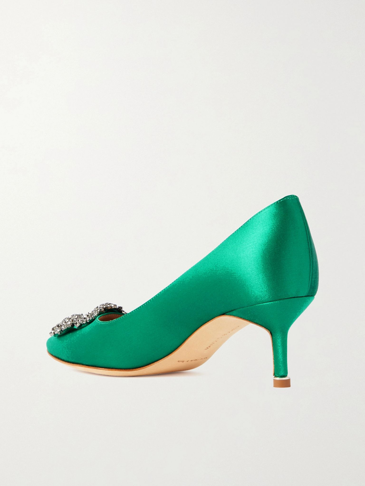 Hangisi 50 crystal-embellished satin pumps Green - 3