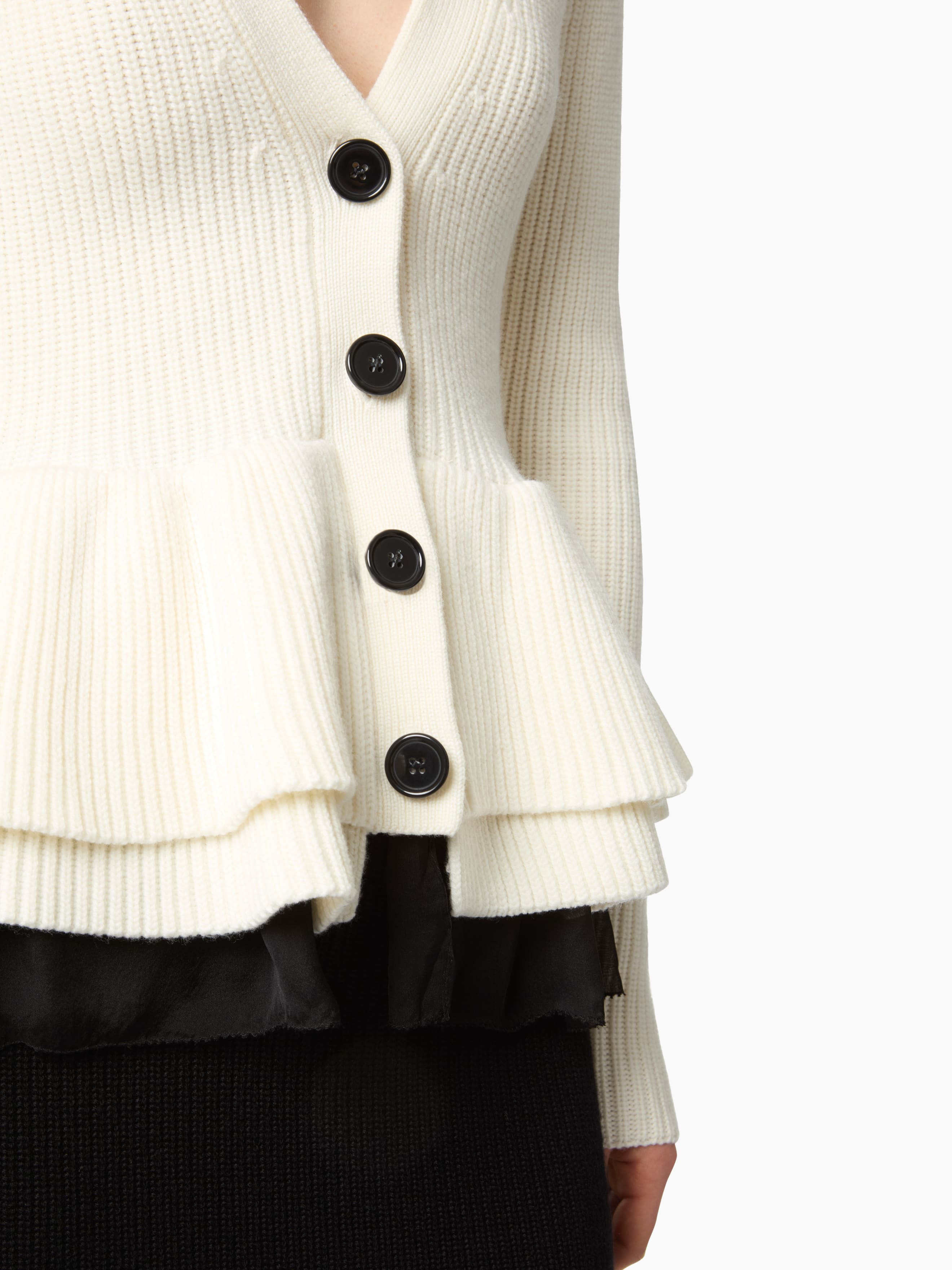 Wool Cardigan With Contrast Ruffles - 3
