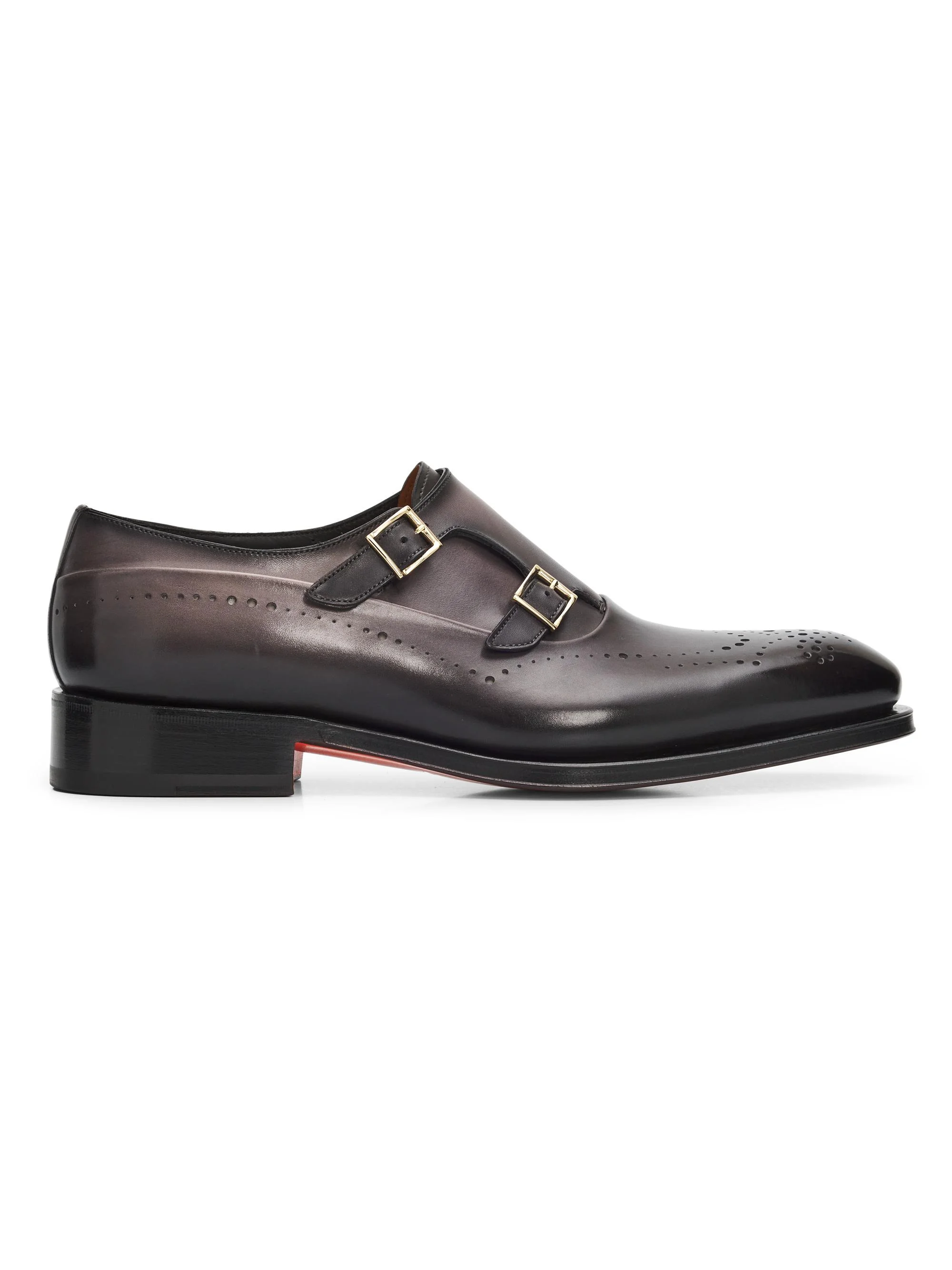 Men's Kaj Monk-Strap Leather Brogues - Grey - 1