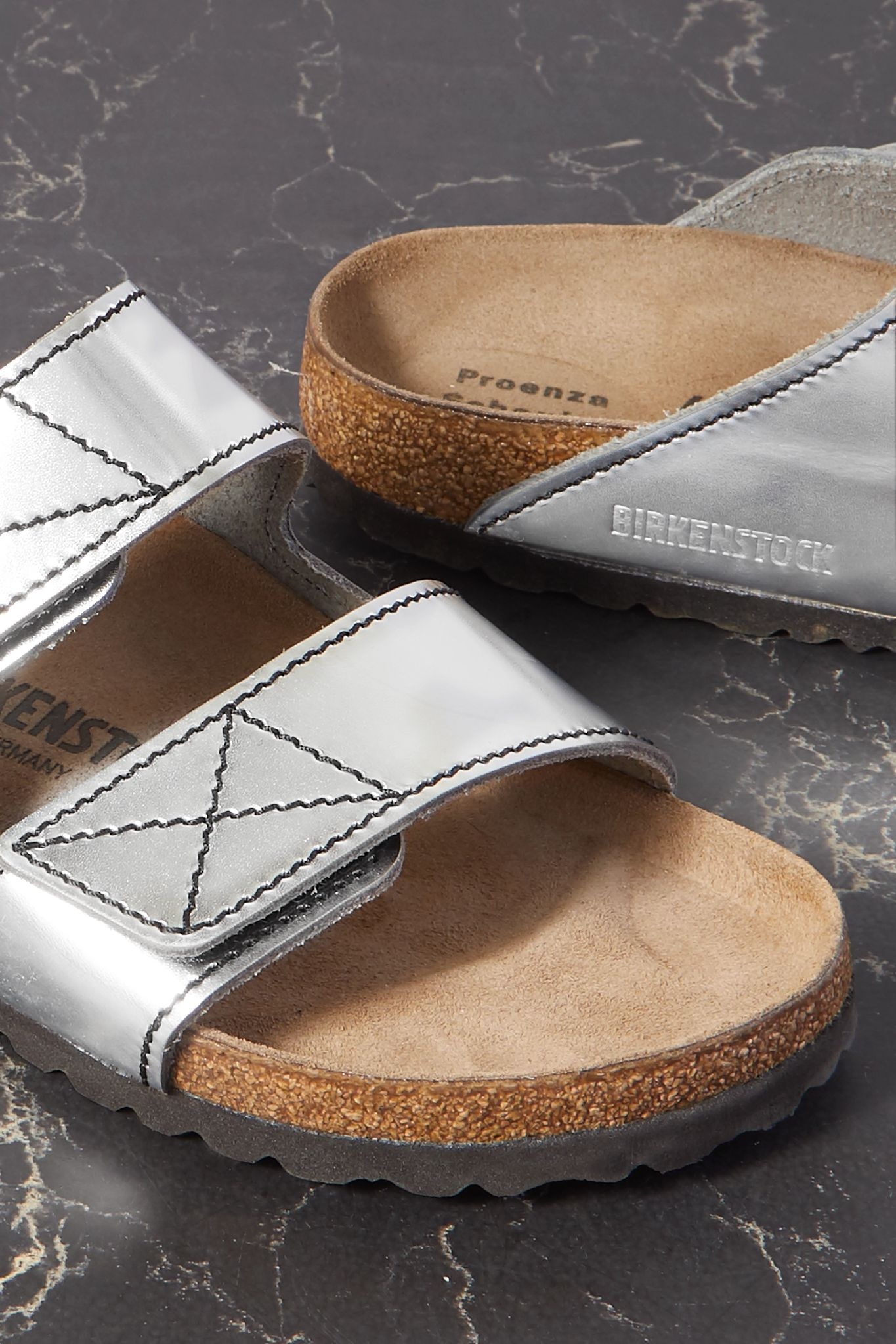 + Birkenstock Arizona topstitched metallic leather sandals - 5