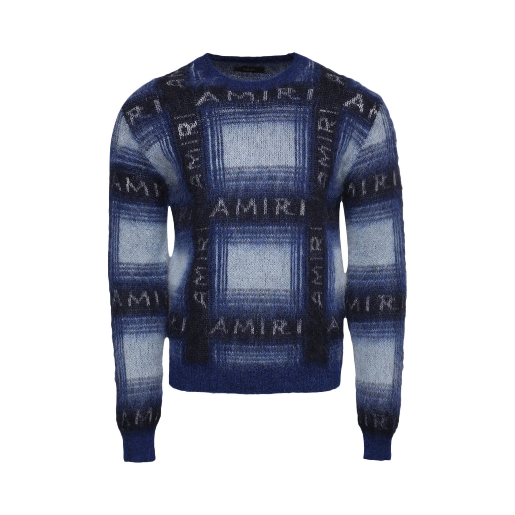 Amiri Brushed Mohair Plaid Crew 'Blue' - 1