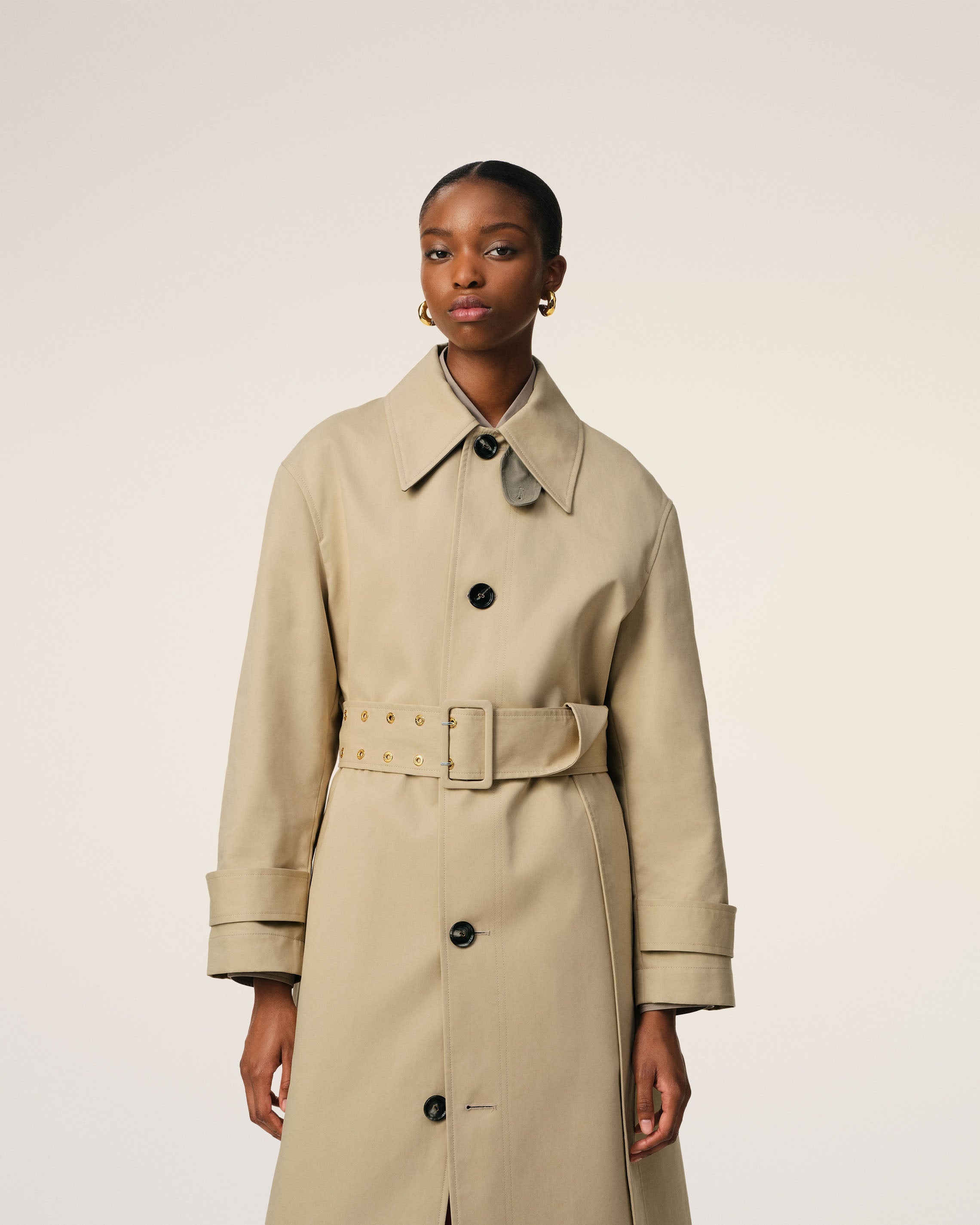 BEIGE COTTON BELTED MAC - 3