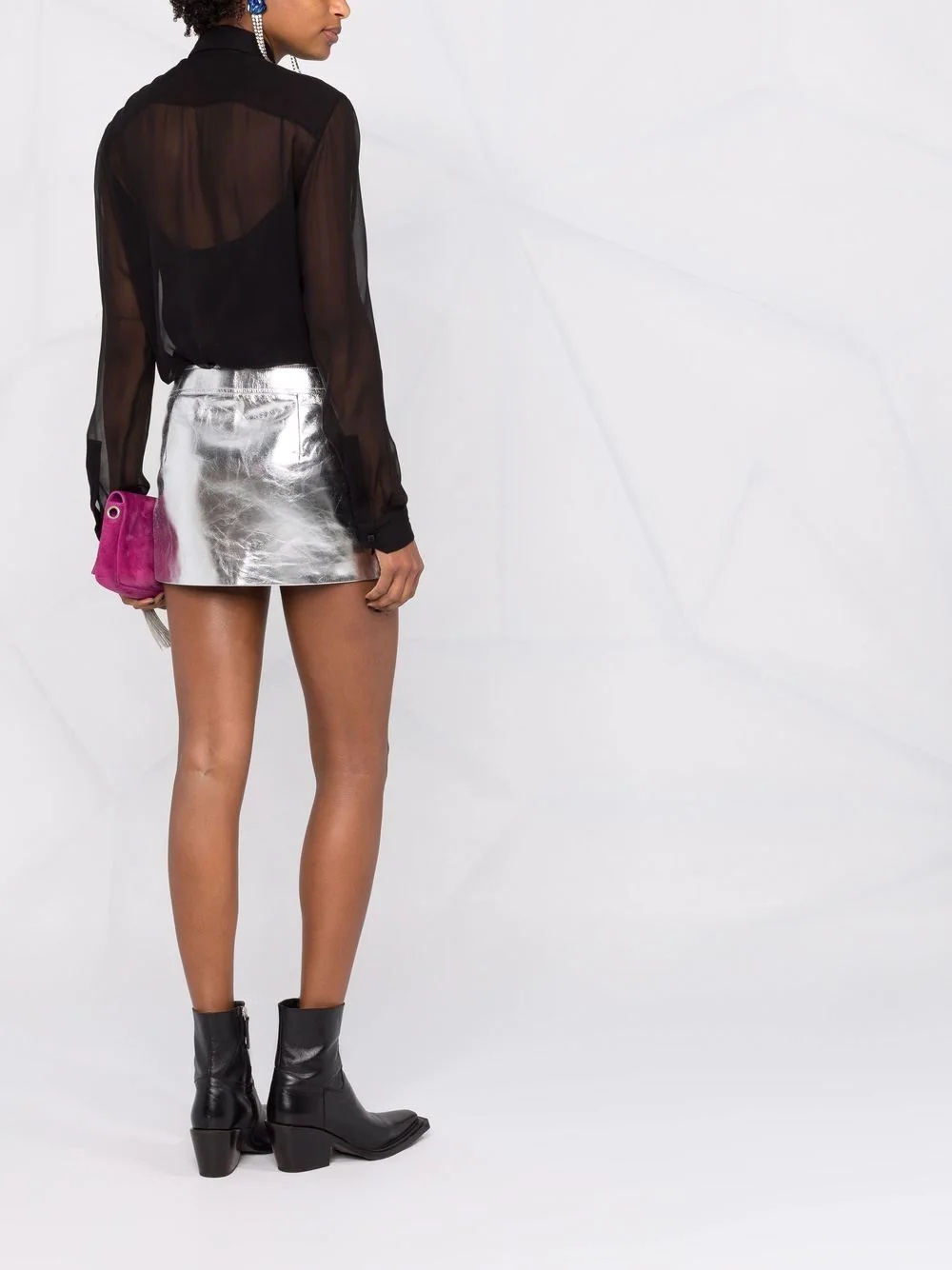 metallic-effect zip-fastening skirt - 6