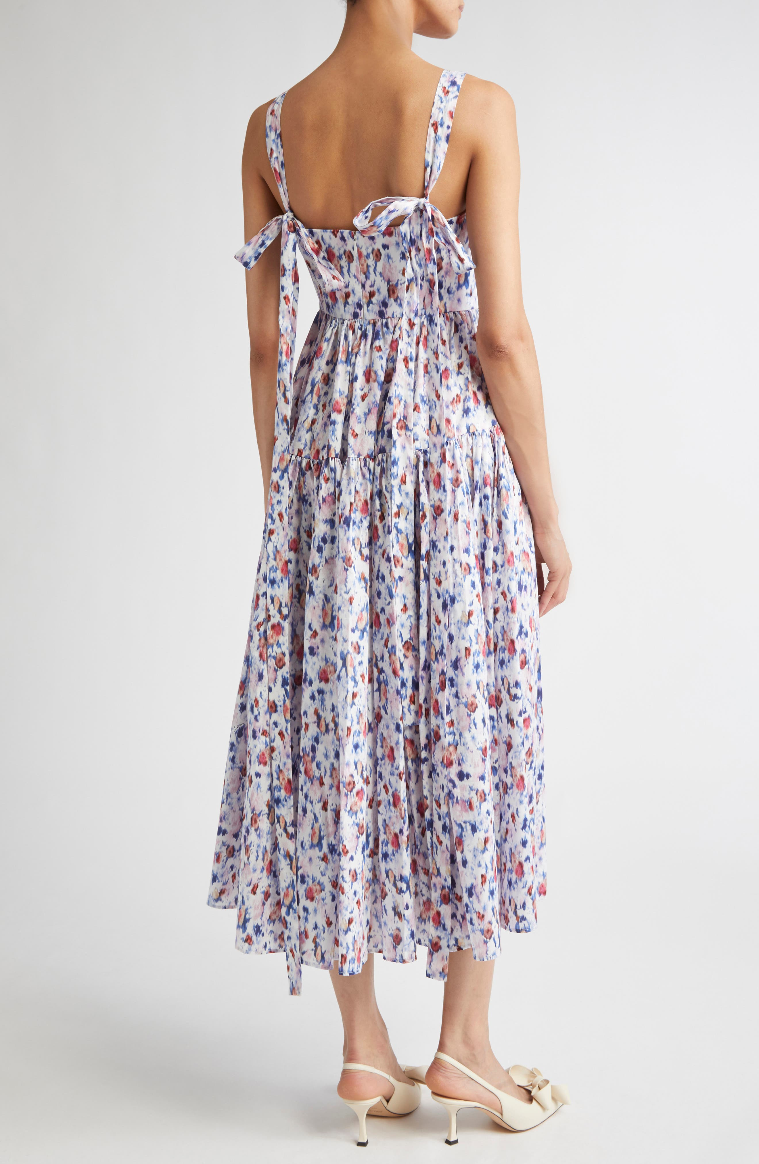Erdem Strappy Fit & Flare Cotton Poplin Midi Dress in Abstract Rose White at Nordstrom - 2