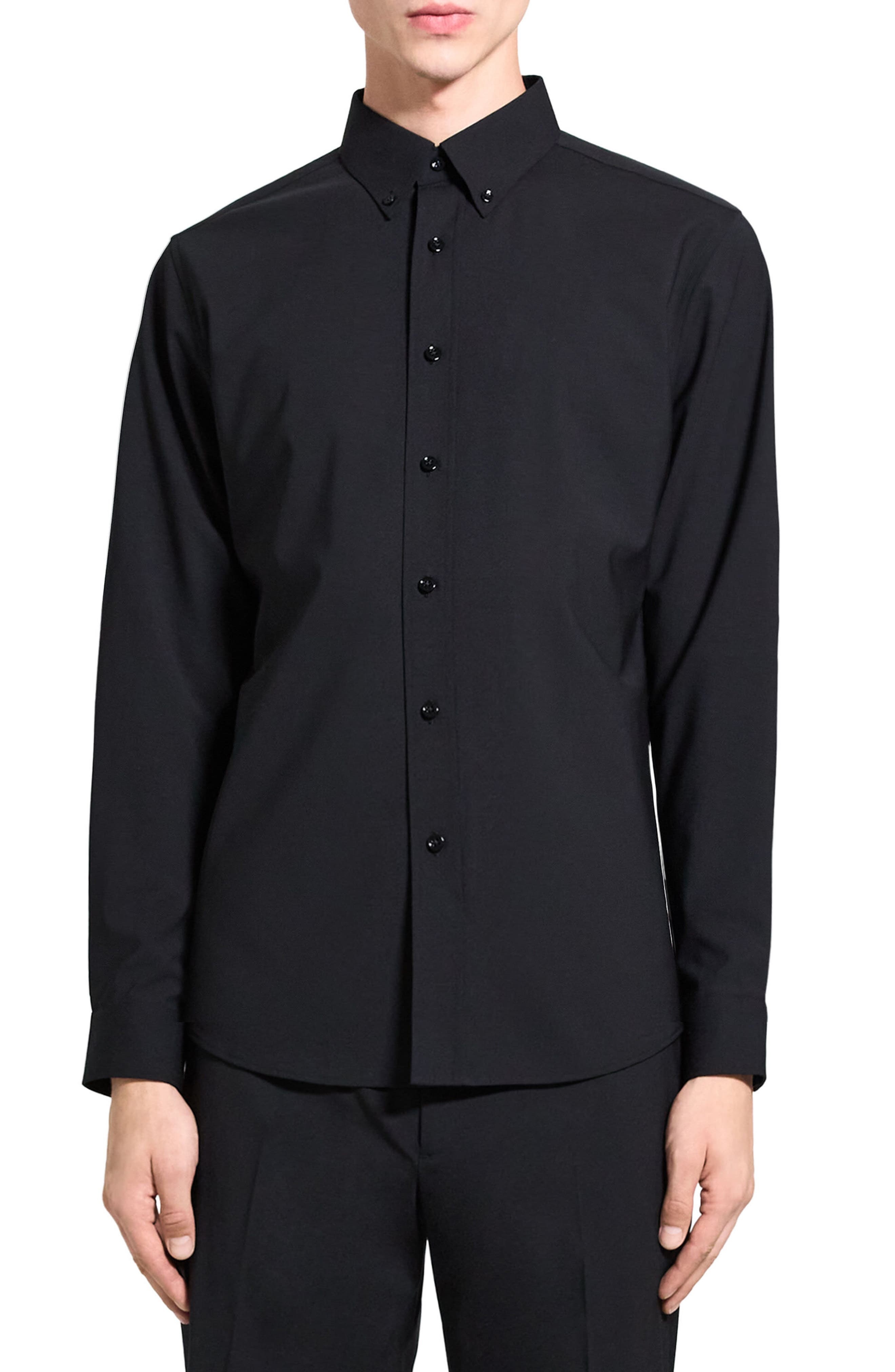 Theory Hugh Stretch Virgin Wool Button-Down Shirt in Black at Nordstrom - 1