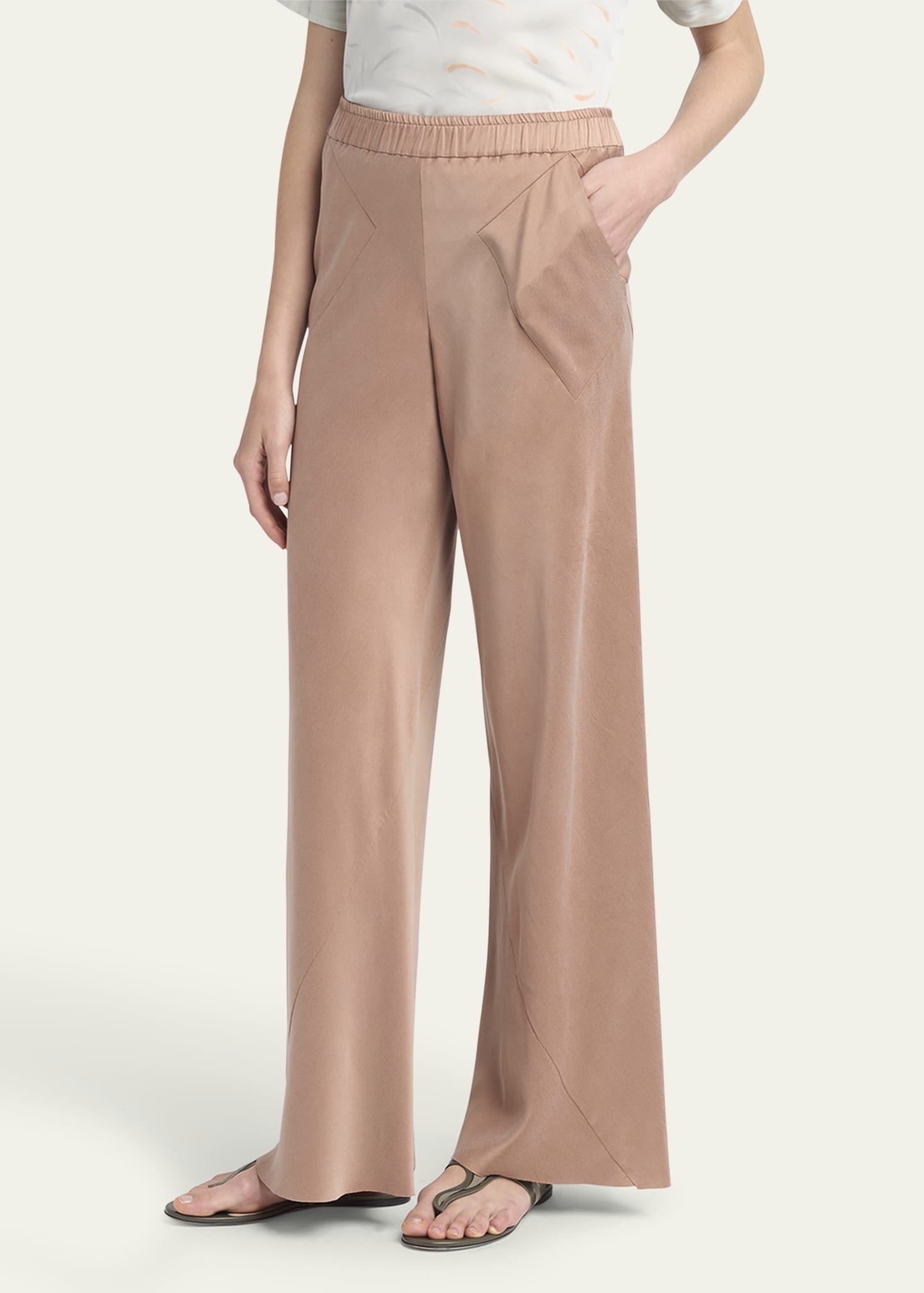 Elastic Waistband Wide Leg Trousers - 4