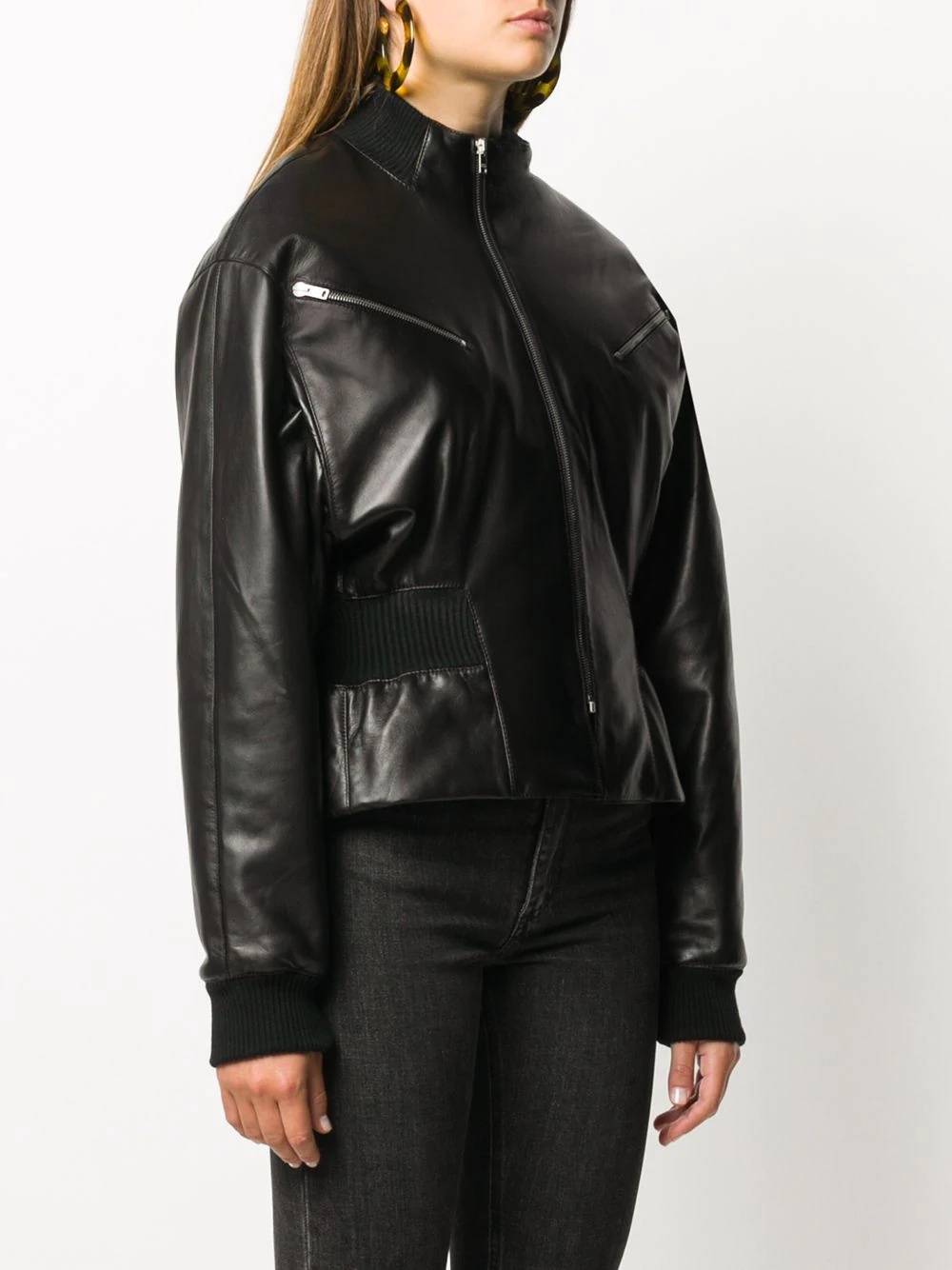 gathered-waist leather jacket - 3