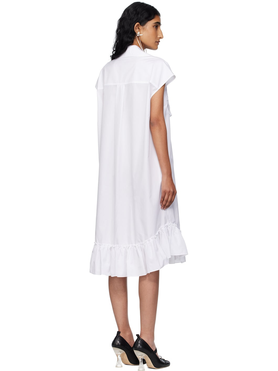 White Sleeveless Ruffle Bust Detail Midi Dress - 3