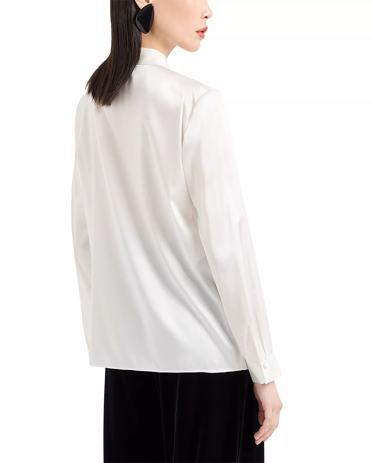 Silk Satin Long Sleeve Button Down Blouse - 3