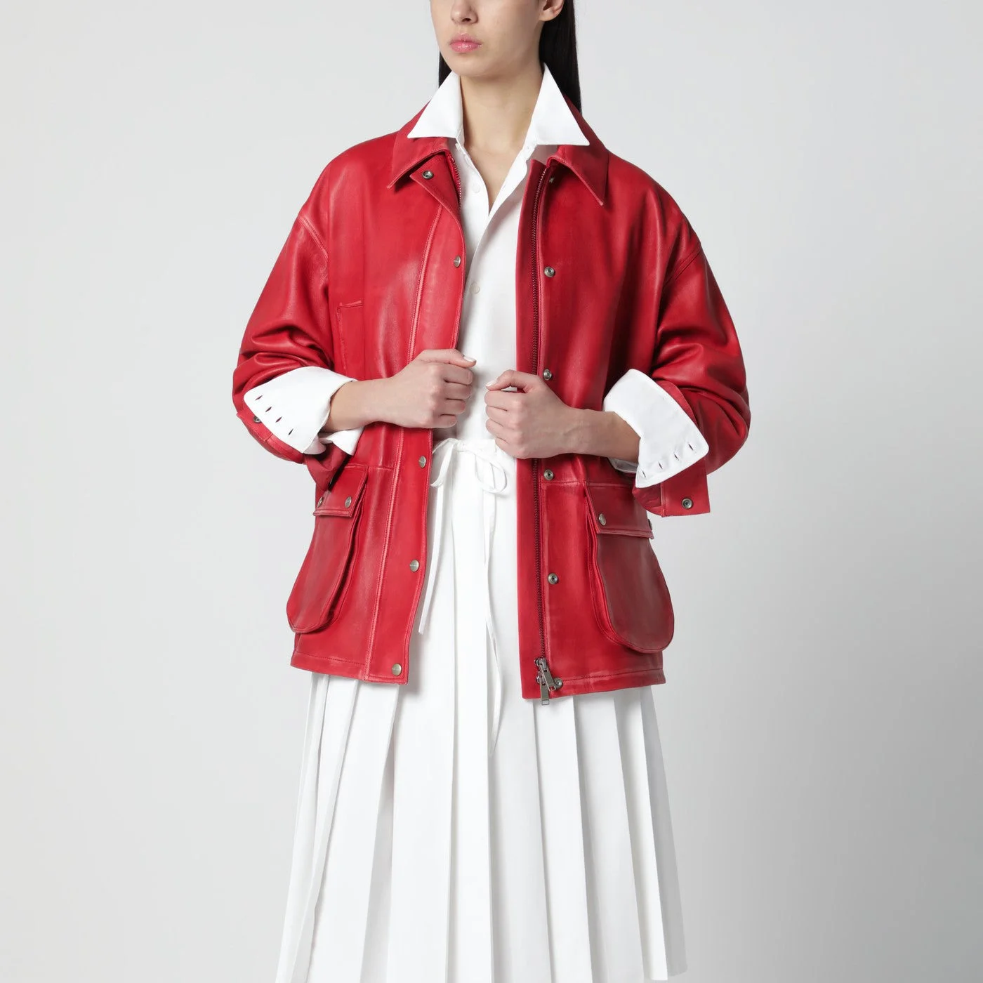 Halfboy Red Leather Parka Women - 1