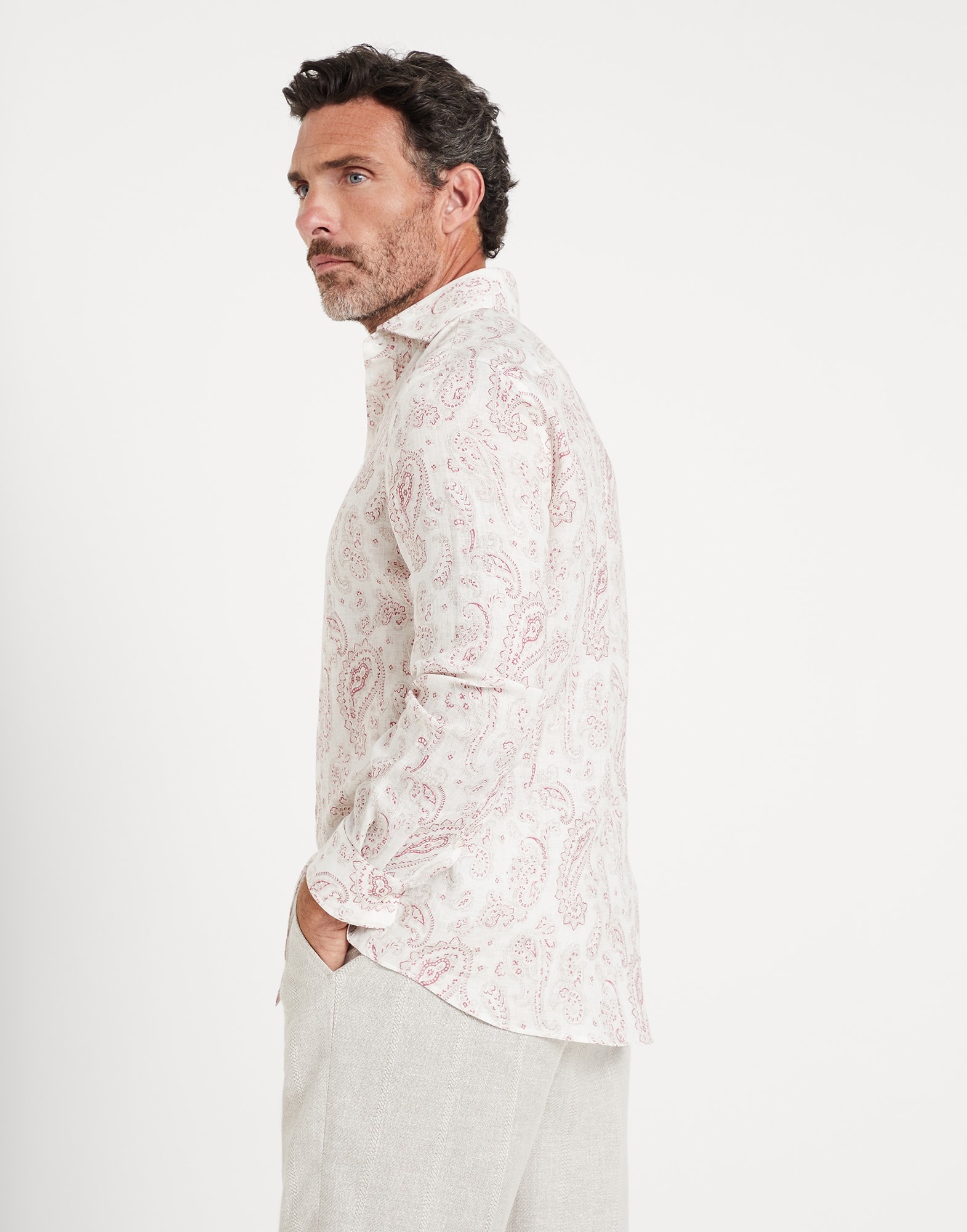 Paisley linen easy fit shirt with spread collar - 2