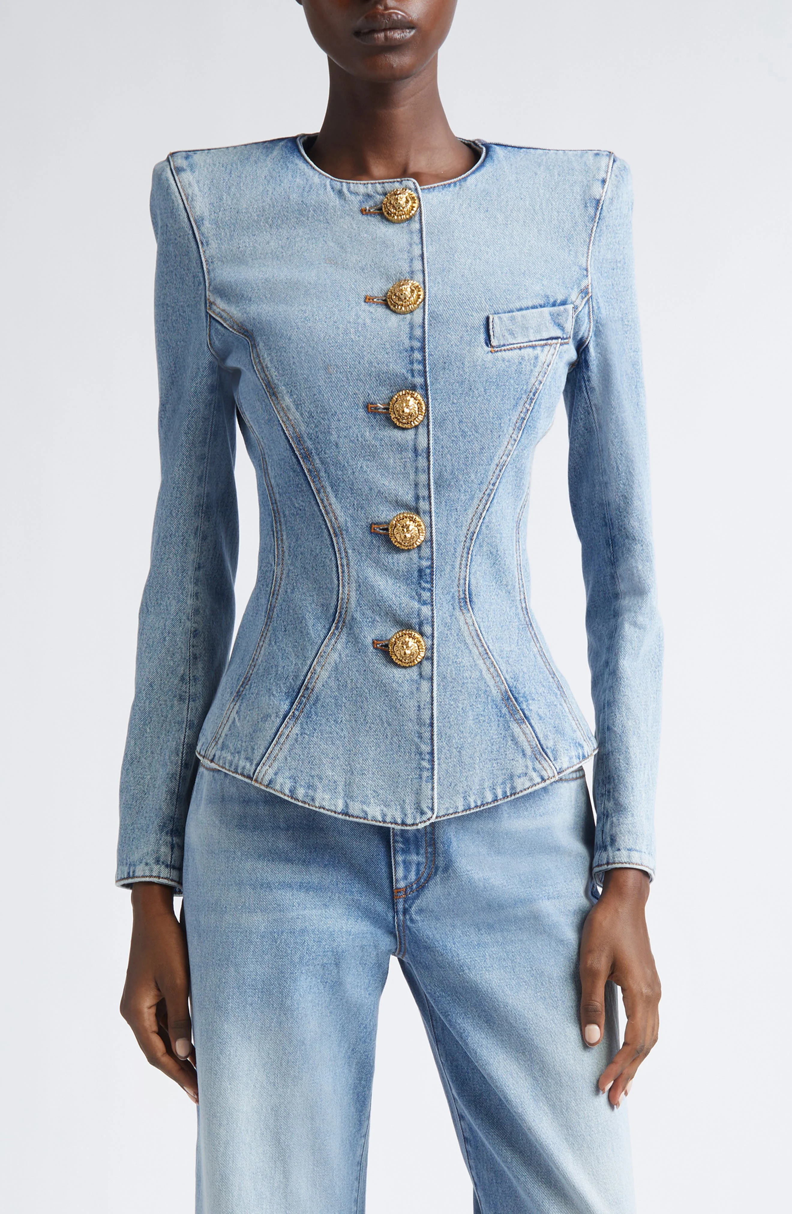 Balmain Denim Basque Jacket in 6Aw Blue at Nordstrom - 1