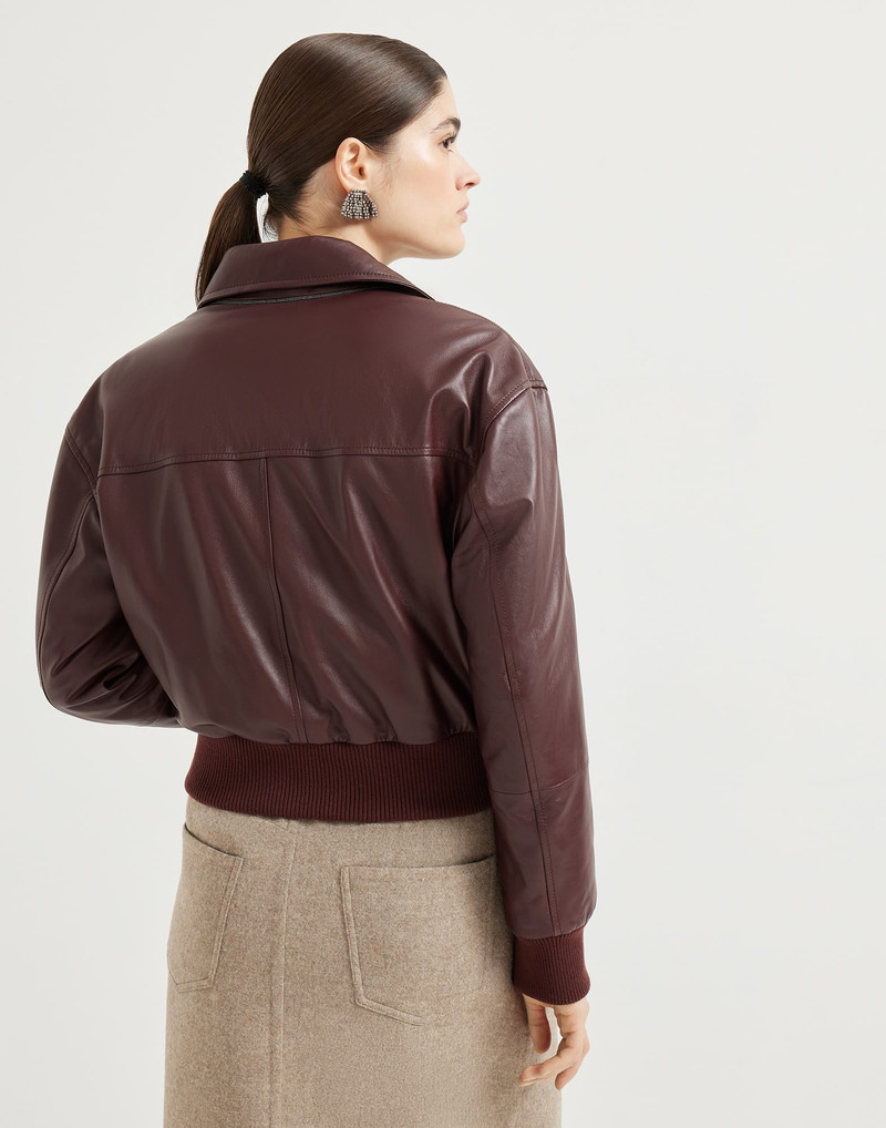 Brunello Cucinelli Soft nappa leather bomber jacket with Thermore® padding with monili outlook