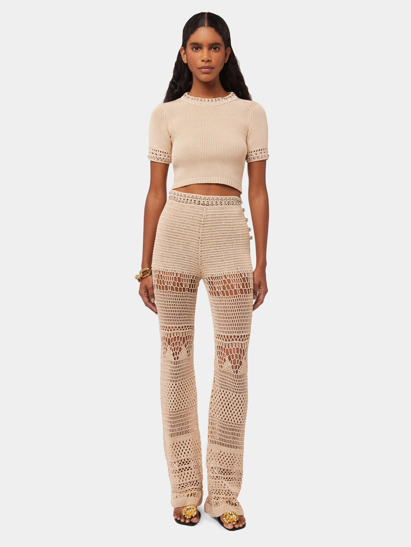 CROCHET FLARE PANT WITH PEARLS ON BELT - 1