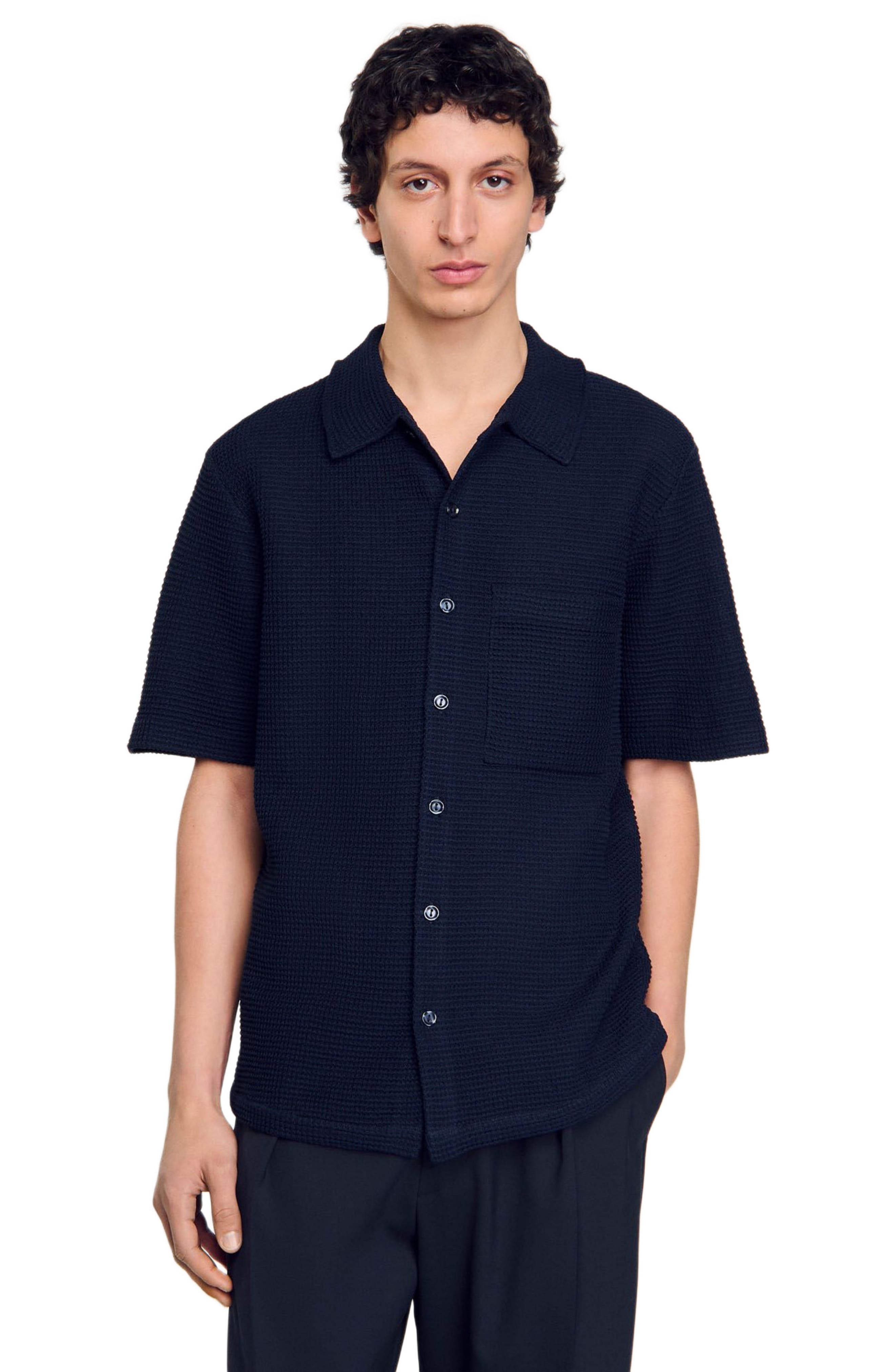 SANDRO Waffled shirt in Midnight Blue at Nordstrom - 4