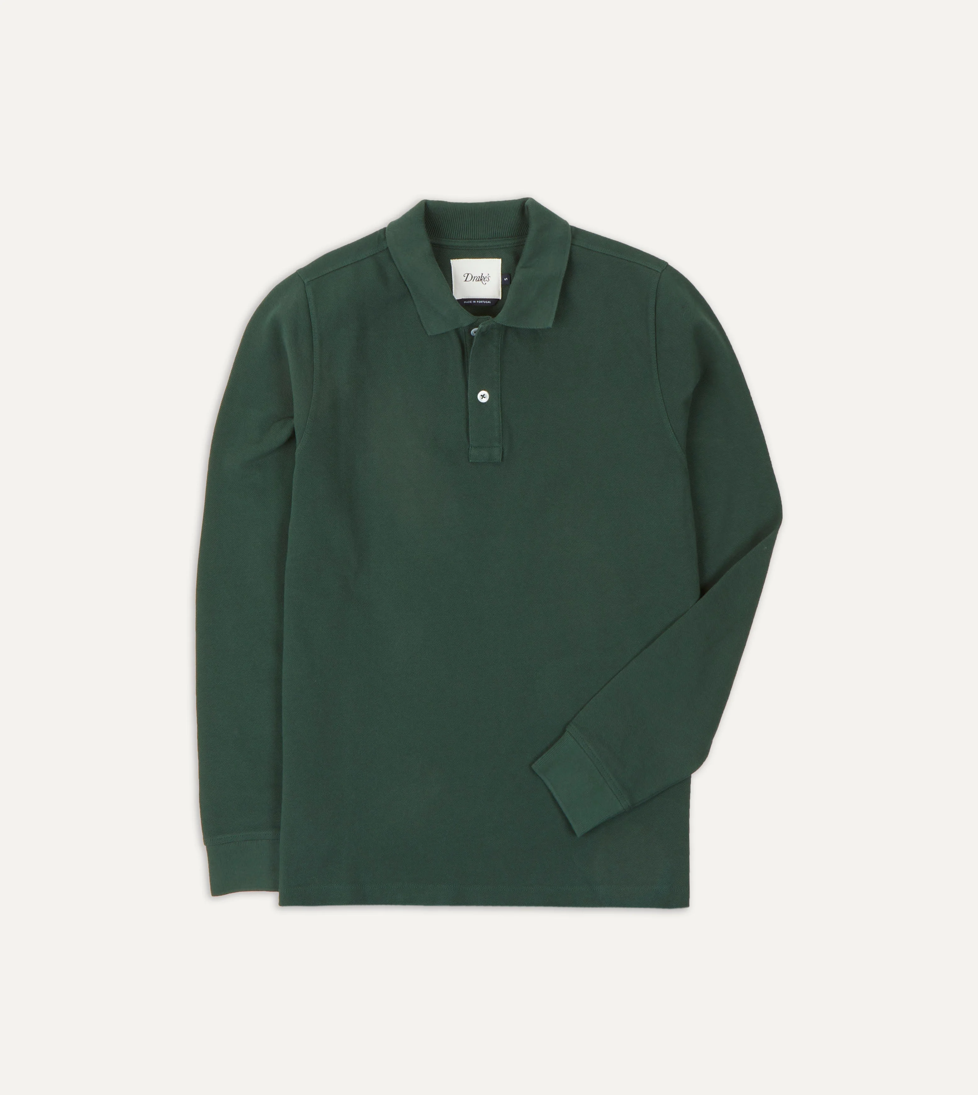 Green Pique Cotton Long-Sleeve Polo Shirt - 1