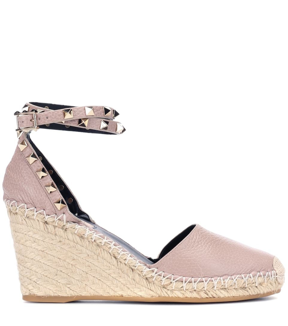 Rockstud Double leather wedge espadrilles - 4