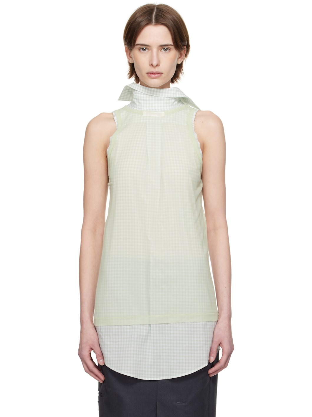 Green & White Back To Front Check Blouse - 1