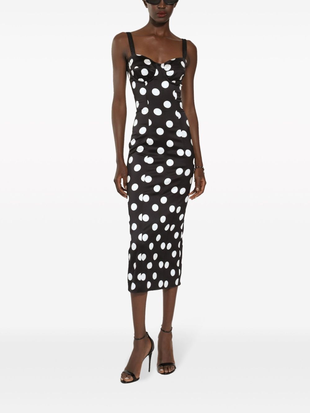 polka dot-print satin dress - 3