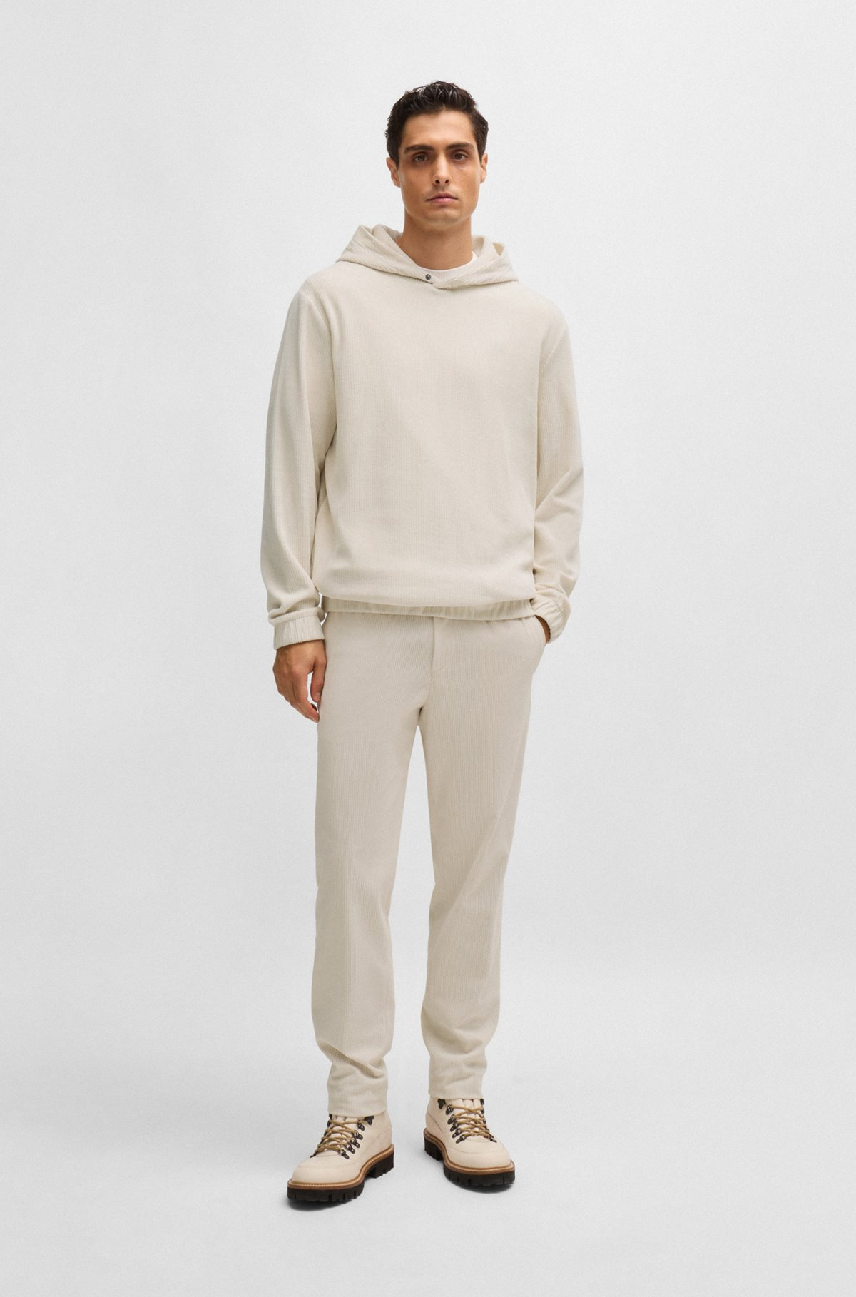 COTTON-CORDUROY HOODIE WITH PRESS-STUD HOOD - 4