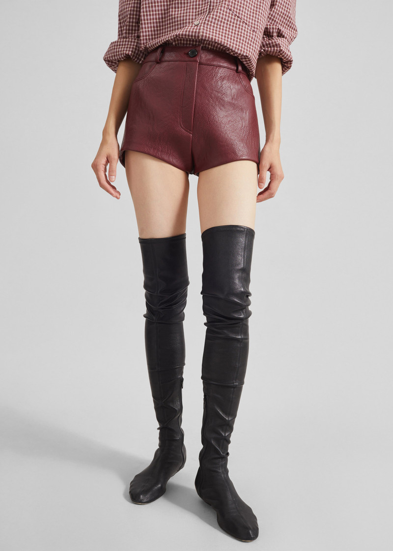 Troye Faux Leather Hot Pants - Burgundy 5