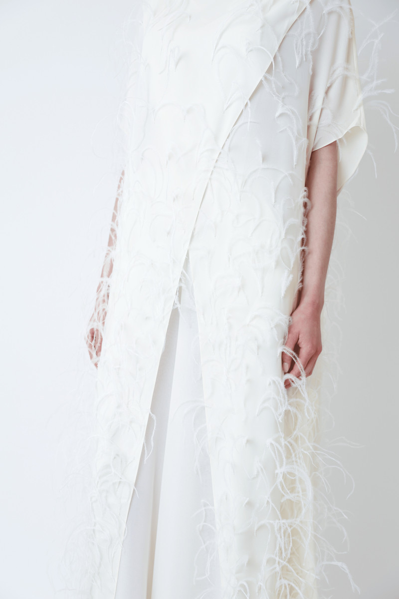 LAPOINTE Georgette Mock Neck Maxi Top With Feathers outlook