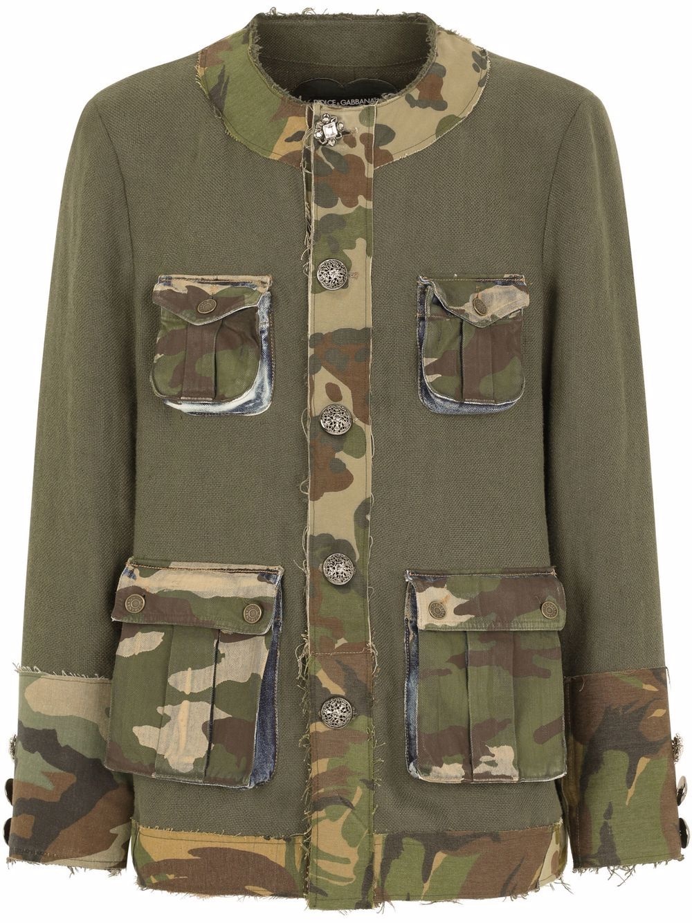 camouflage-trim collarless jacket - 1