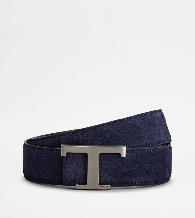 T TIMELESS REVERSIBLE BELT IN SUEDE - BLUE, BROWN 1