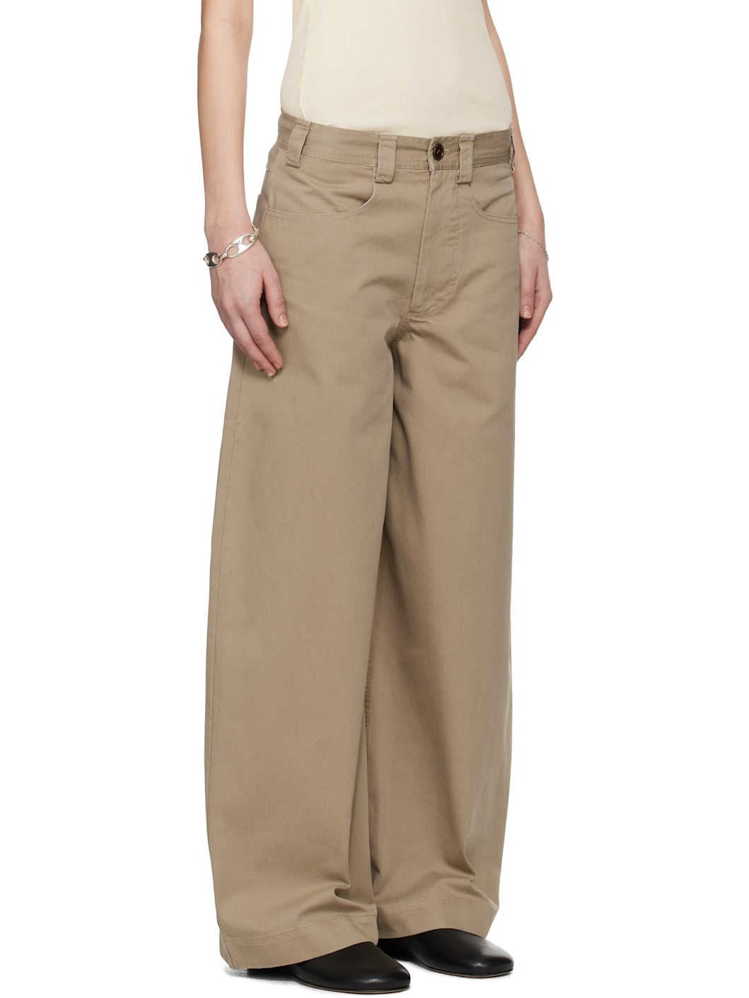 Taupe Egon Wide-Leg Washed Midweight Cotton Trousers - 2