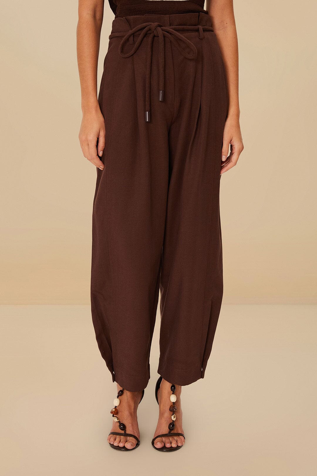 Coffee Topstitched Clochard Pants - 2