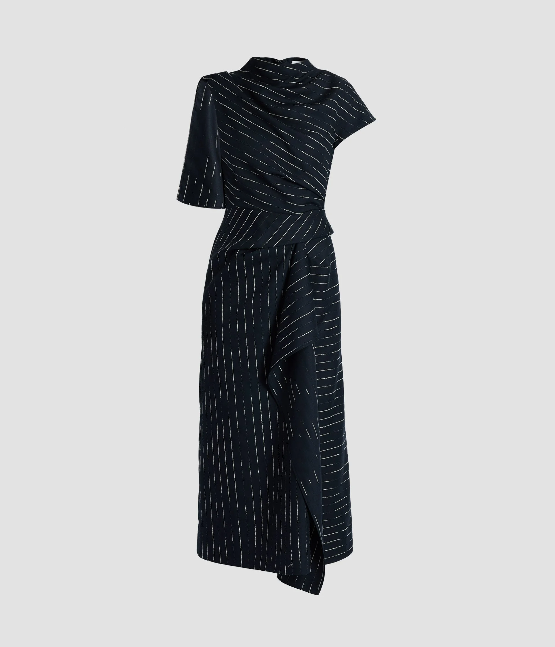 STRIPE TAILORING DRAPED MIDI DRESS - 1