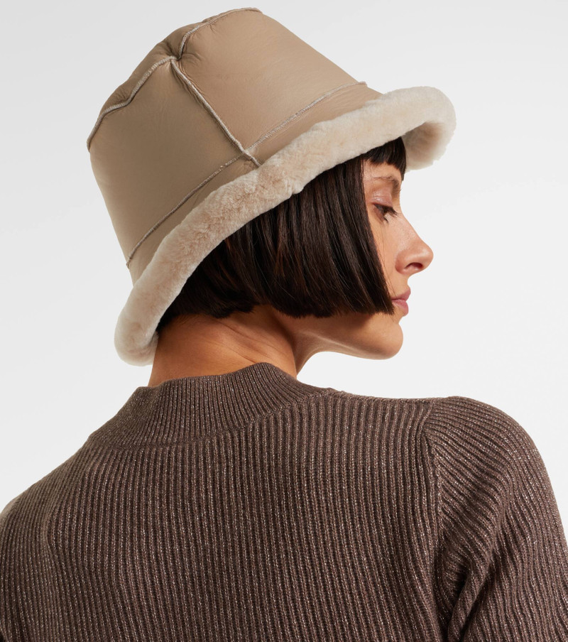 Brunello Cucinelli Shearling-trimmed leather boater hat outlook