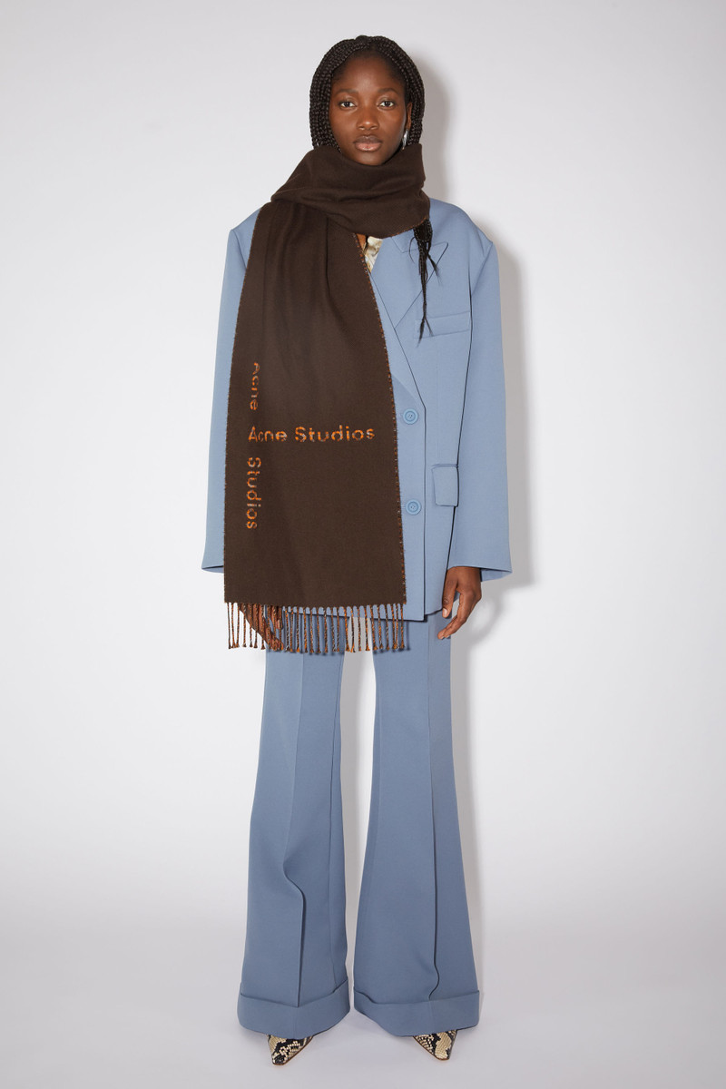Acne Studios Logo check wool scarf - Chocolate brown outlook