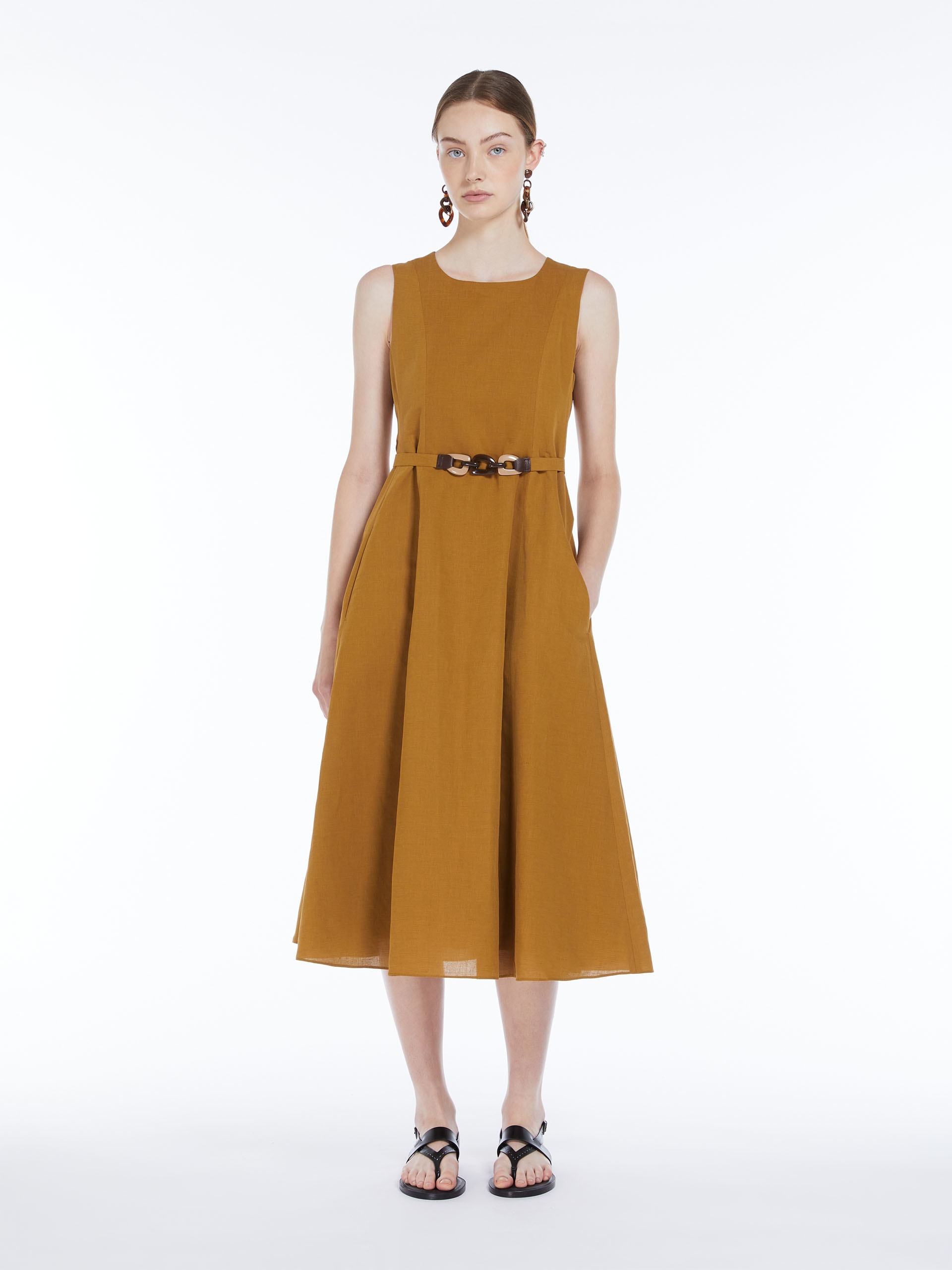Midi linen dress with seams - 2