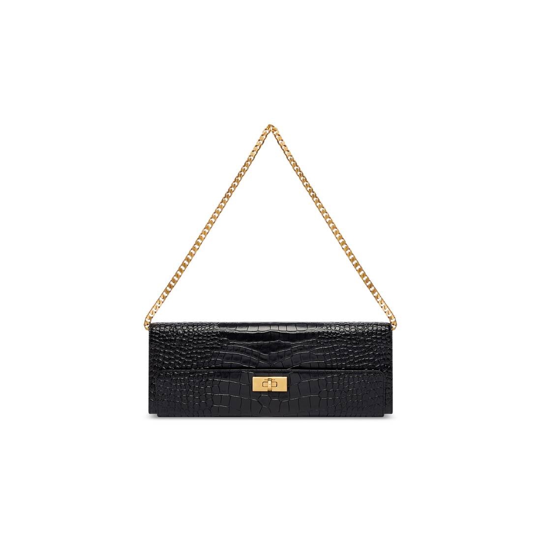 Women's Money Elongate Pouch With Chain Crocodile Embossed  in Black - 6