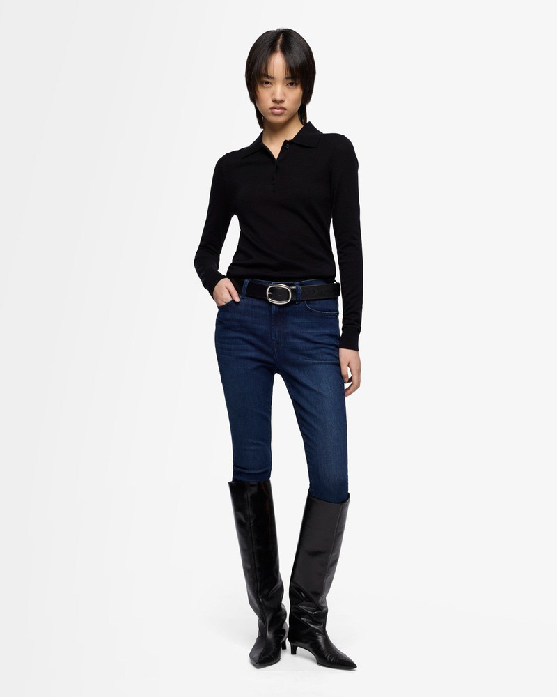 Wool Long Sleeve Polo Sweater in Black 3