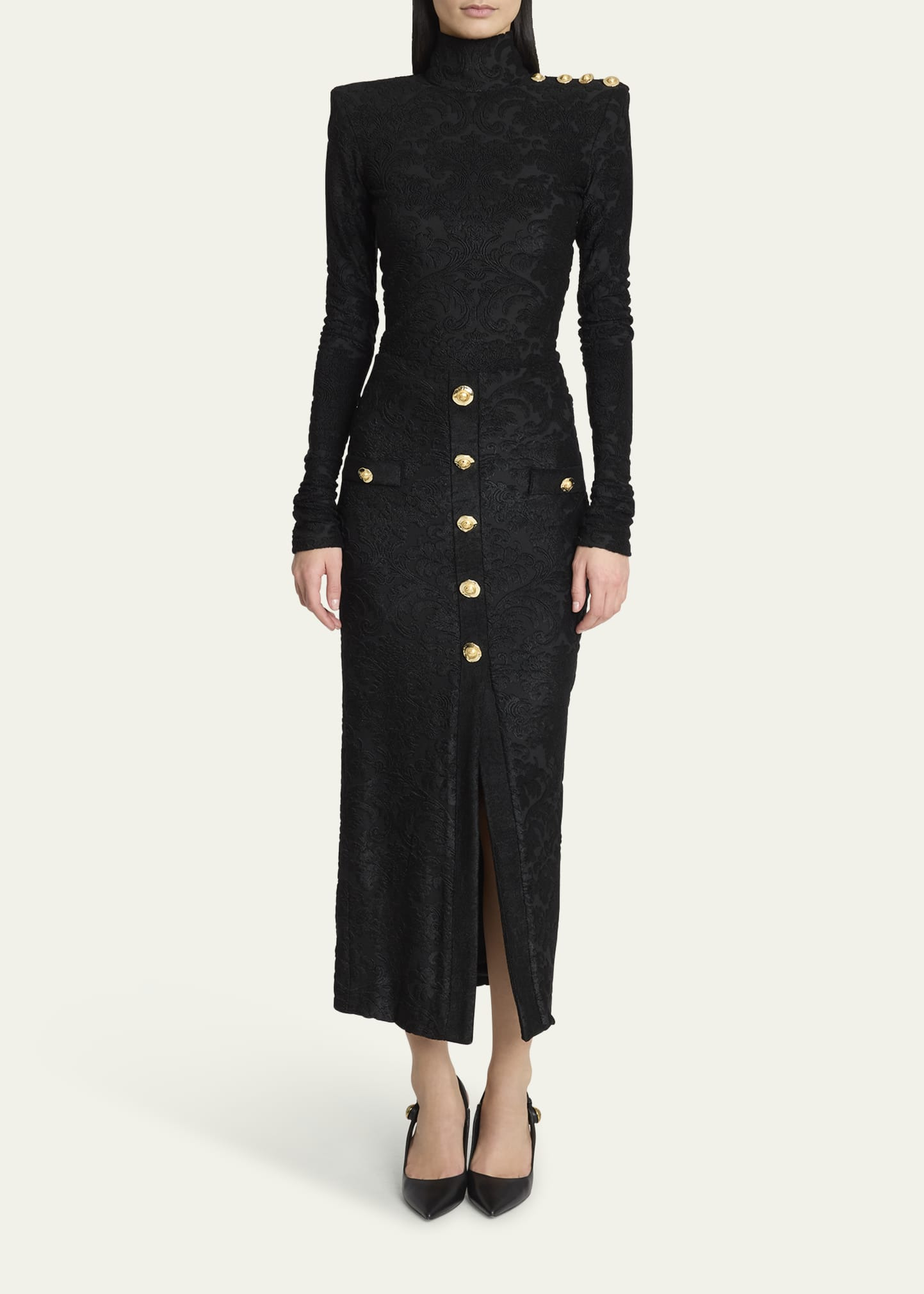 Baroque Buttoned Pencil Skirt - 2