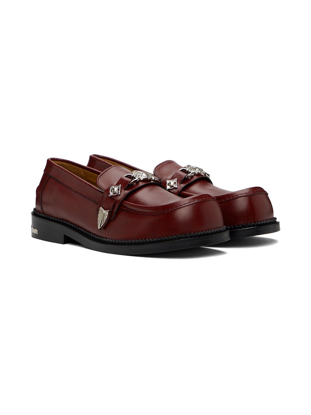 Burgundy Grained Leather Loafers - 4