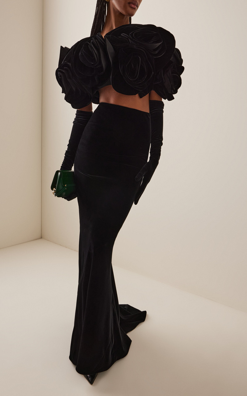 CAROLINA HERRERA Train-Detailed Velvet Maxi Skirt black outlook