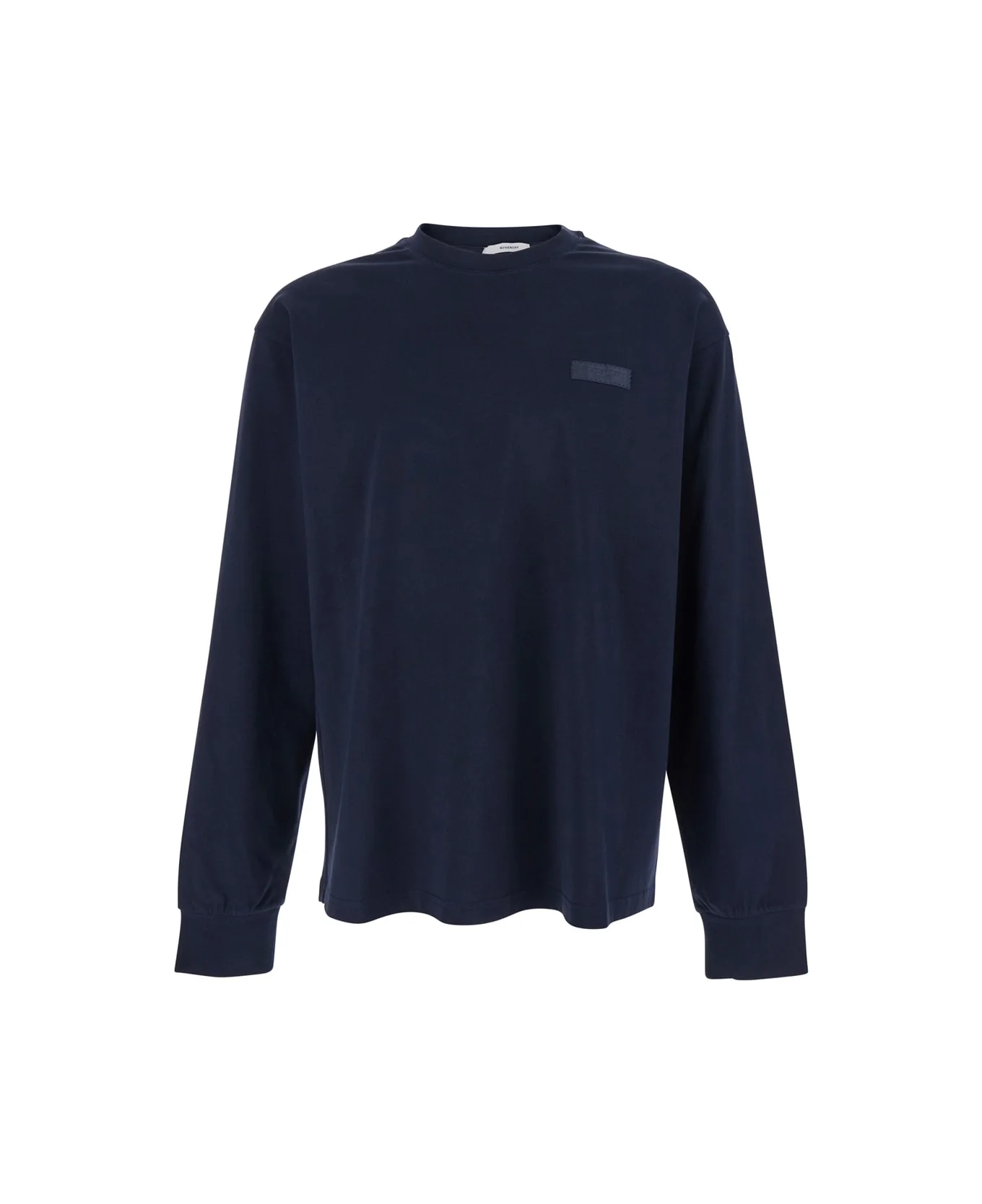 Blue Long-sleeved T-shirt With Chest Logo Patch In Cotton Man - 1